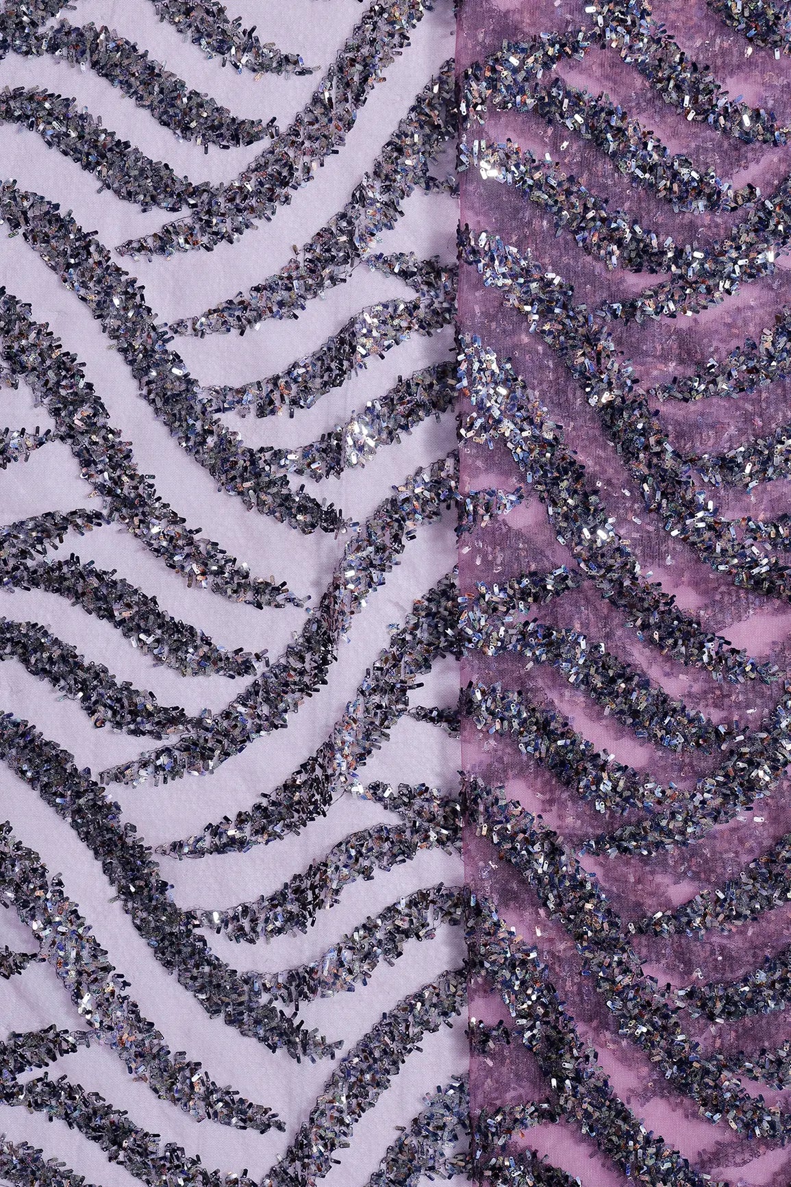 1 Meter Cut Piece Of Oval Sequins Geometric Embroidery Work On Wine Soft Net Fabric