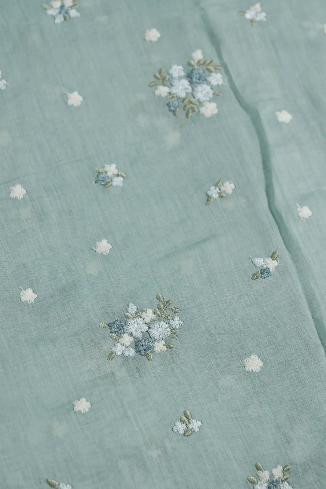 Beautiful Multi Thread Floral Embroidery Work On Sea Green Pure Mul Chanderi Silk Fabric
