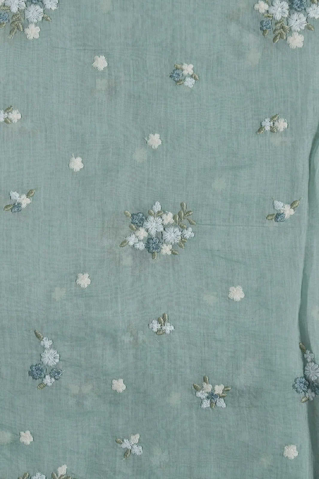 Beautiful Multi Thread Floral Embroidery Work On Sea Green Pure Mul Chanderi Silk Fabric