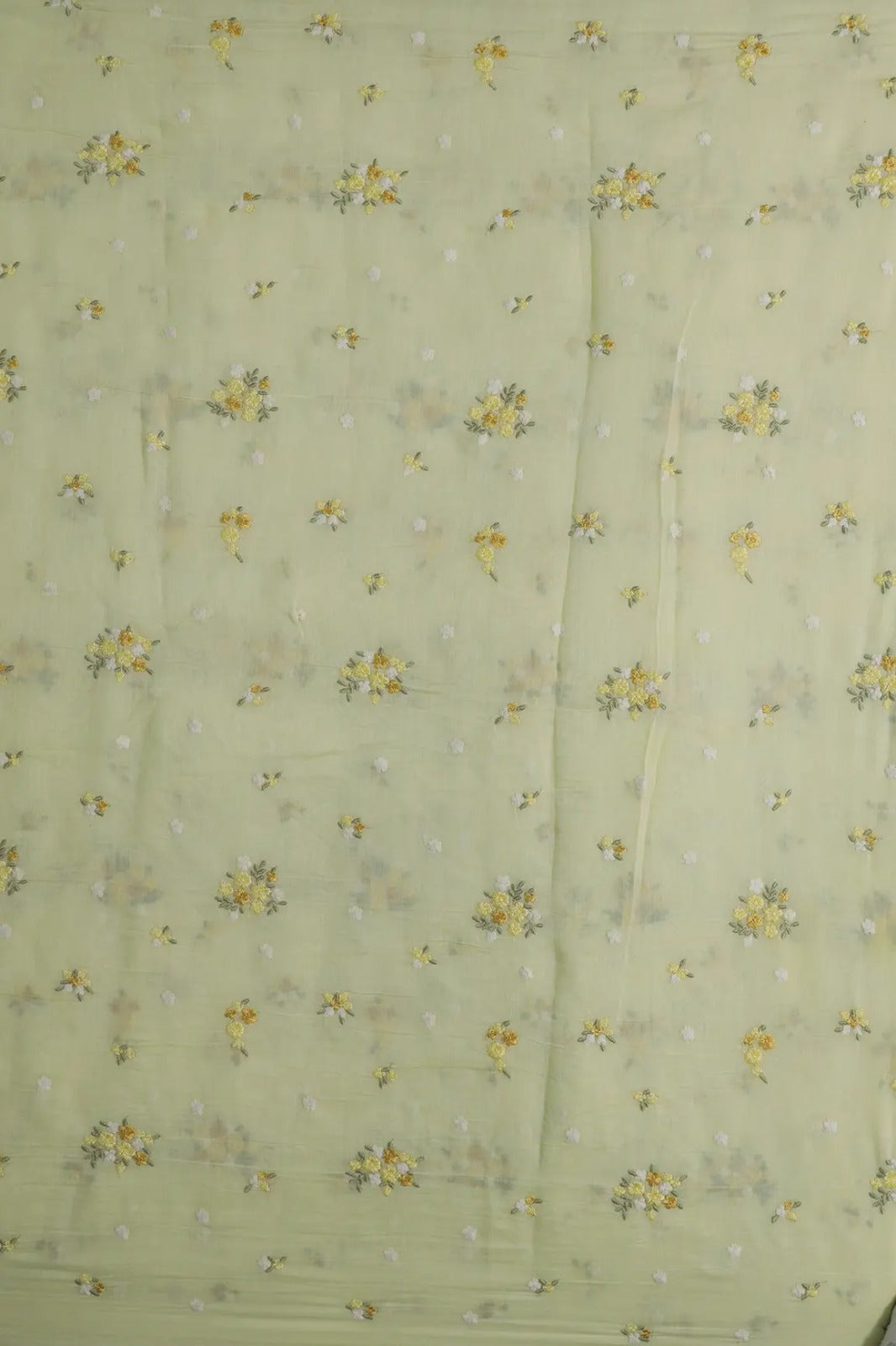 Beautiful Multi Thread Floral Embroidery Work On Butter Yellow Pure Mul Chanderi Silk Fabric