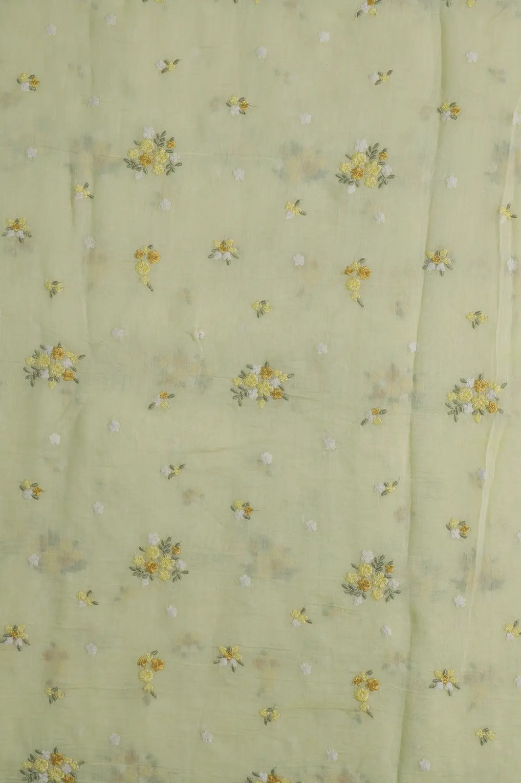 Beautiful Multi Thread Floral Embroidery Work On Butter Yellow Pure Mul Chanderi Silk Fabric