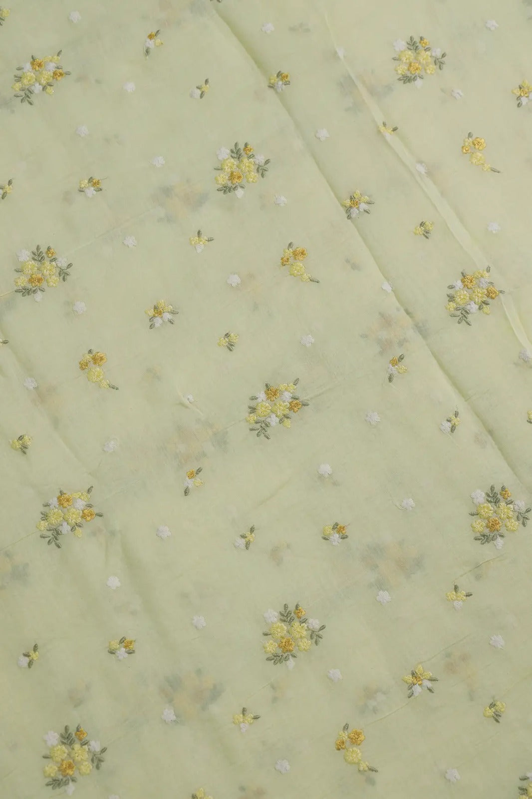 Beautiful Multi Thread Floral Embroidery Work On Butter Yellow Pure Mul Chanderi Silk Fabric