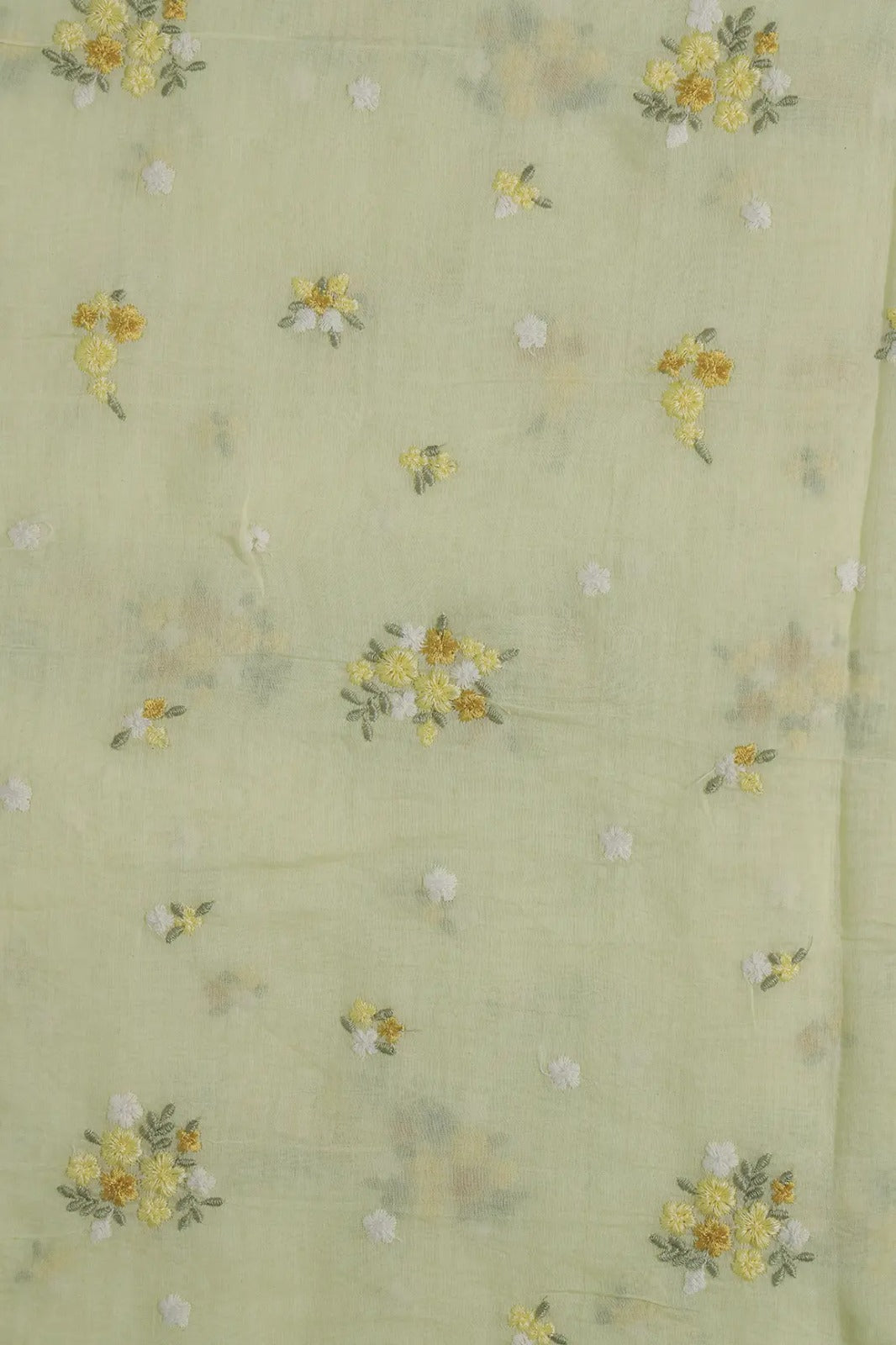 Beautiful Multi Thread Floral Embroidery Work On Butter Yellow Pure Mul Chanderi Silk Fabric