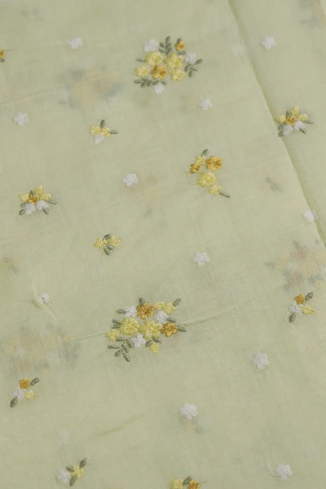 Beautiful Multi Thread Floral Embroidery Work On Butter Yellow Pure Mul Chanderi Silk Fabric