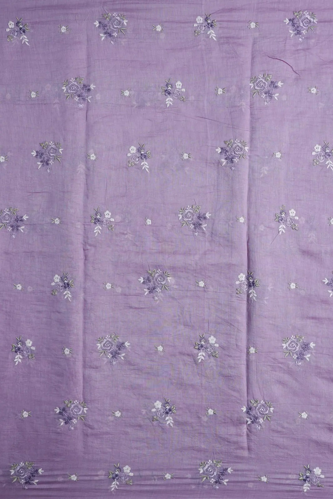 Beautiful Multi Thread Floral Embroidery Work On Lilac Pure Mul Chanderi Silk Fabric