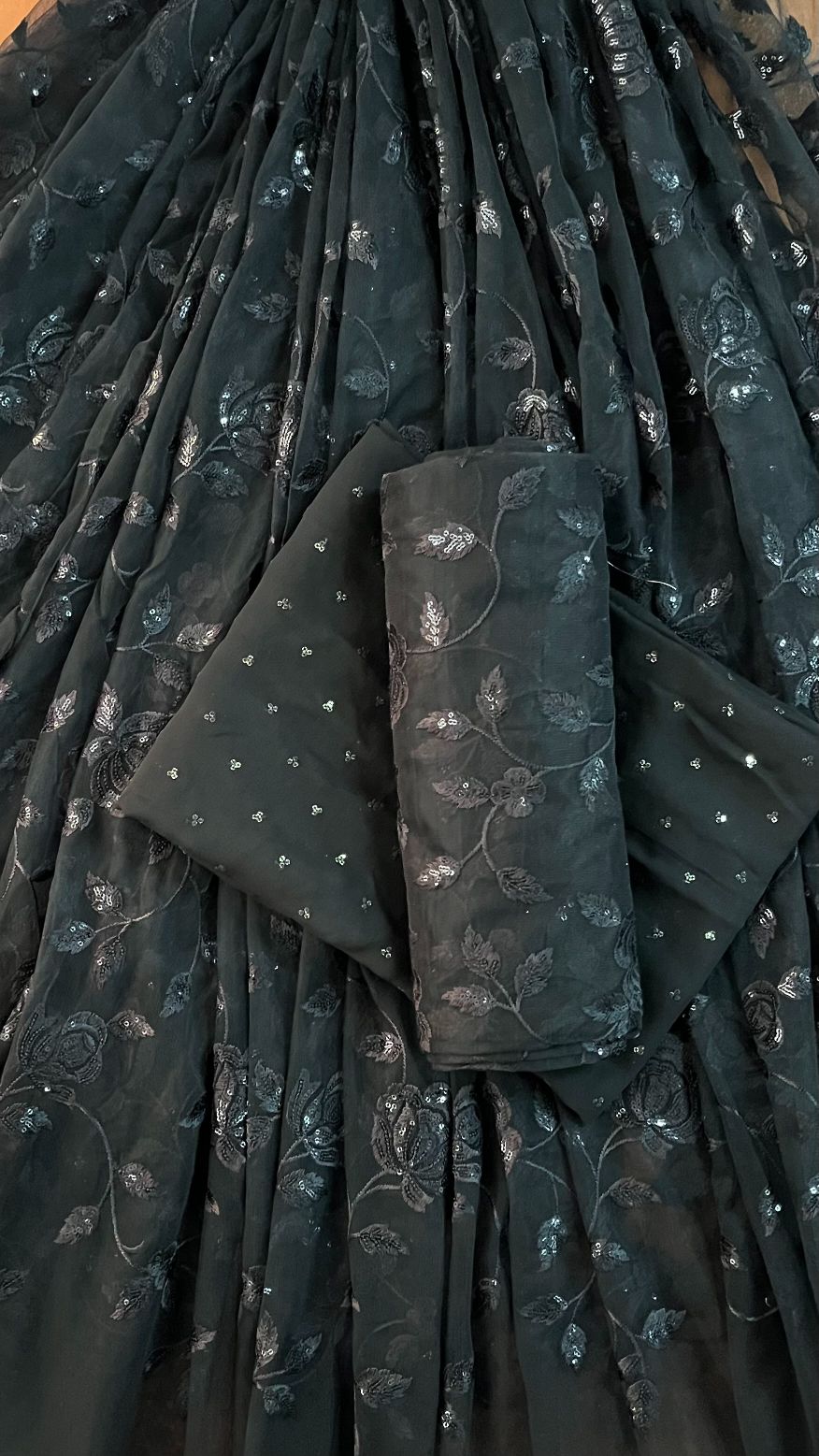 Black Unstitched Lehenga Set Fabric (3 Piece)