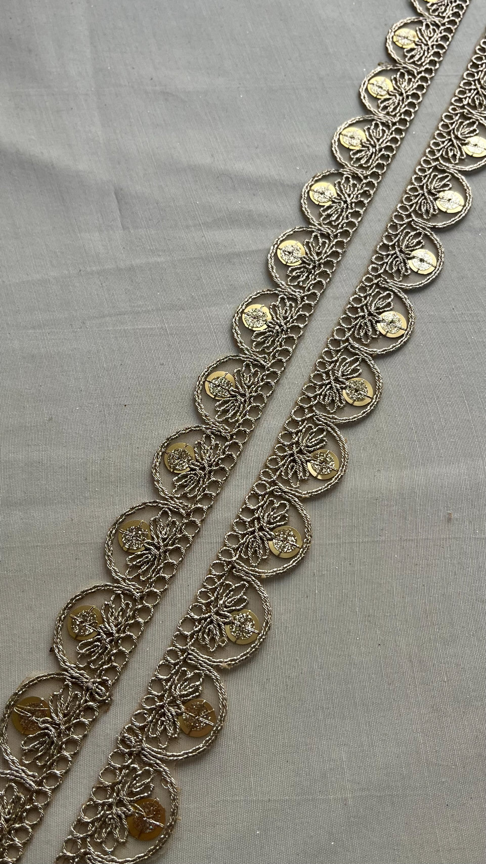 Gold Zari With Sequins Embroidered Scallop Lace (9 Meters)