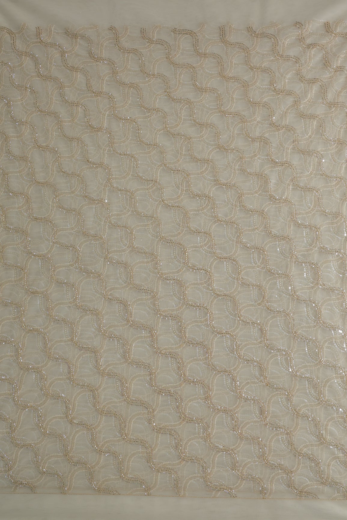 Leheriya Embroidery Work With Sequins And Beads On Cream Soft Net Fabric