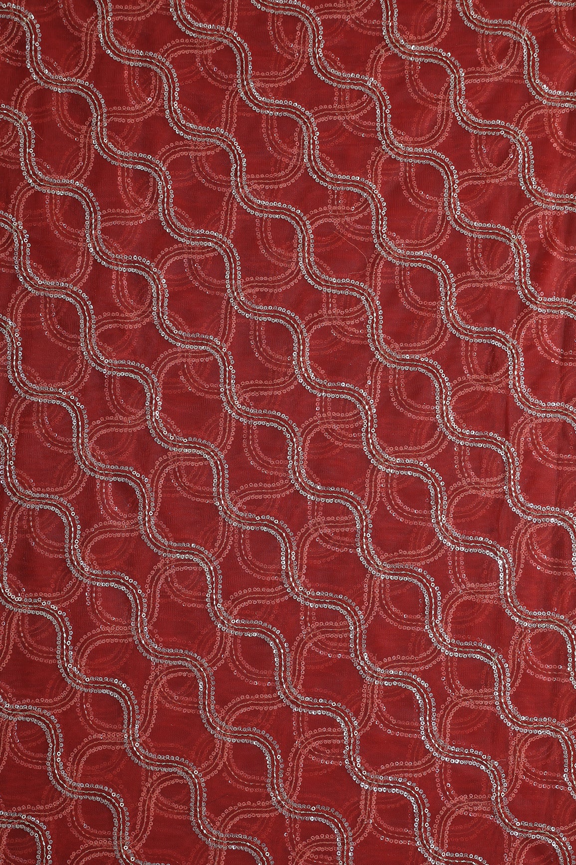 Leheriya Embroidery Work With Sequins And Beads On Red Soft Net Fabric