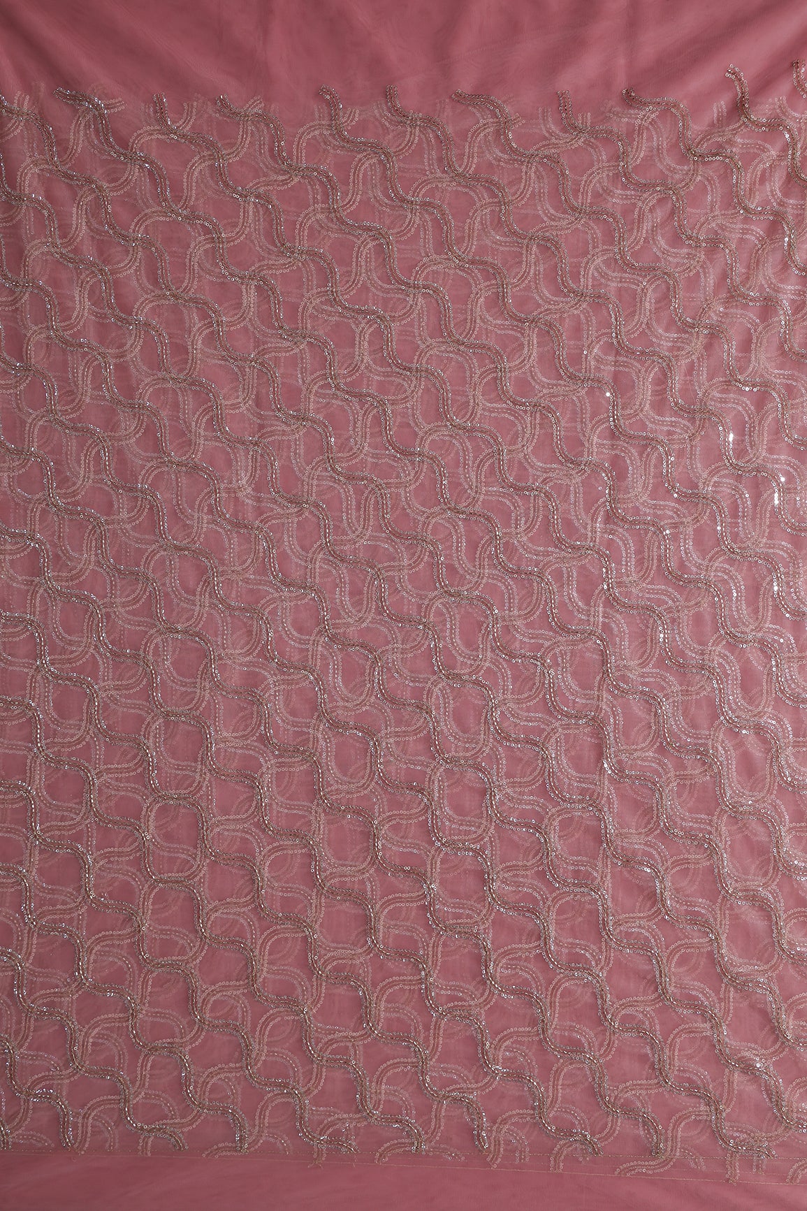 Leheriya Embroidery Work With Sequins And Beads On Baby Pink Soft Net Fabric