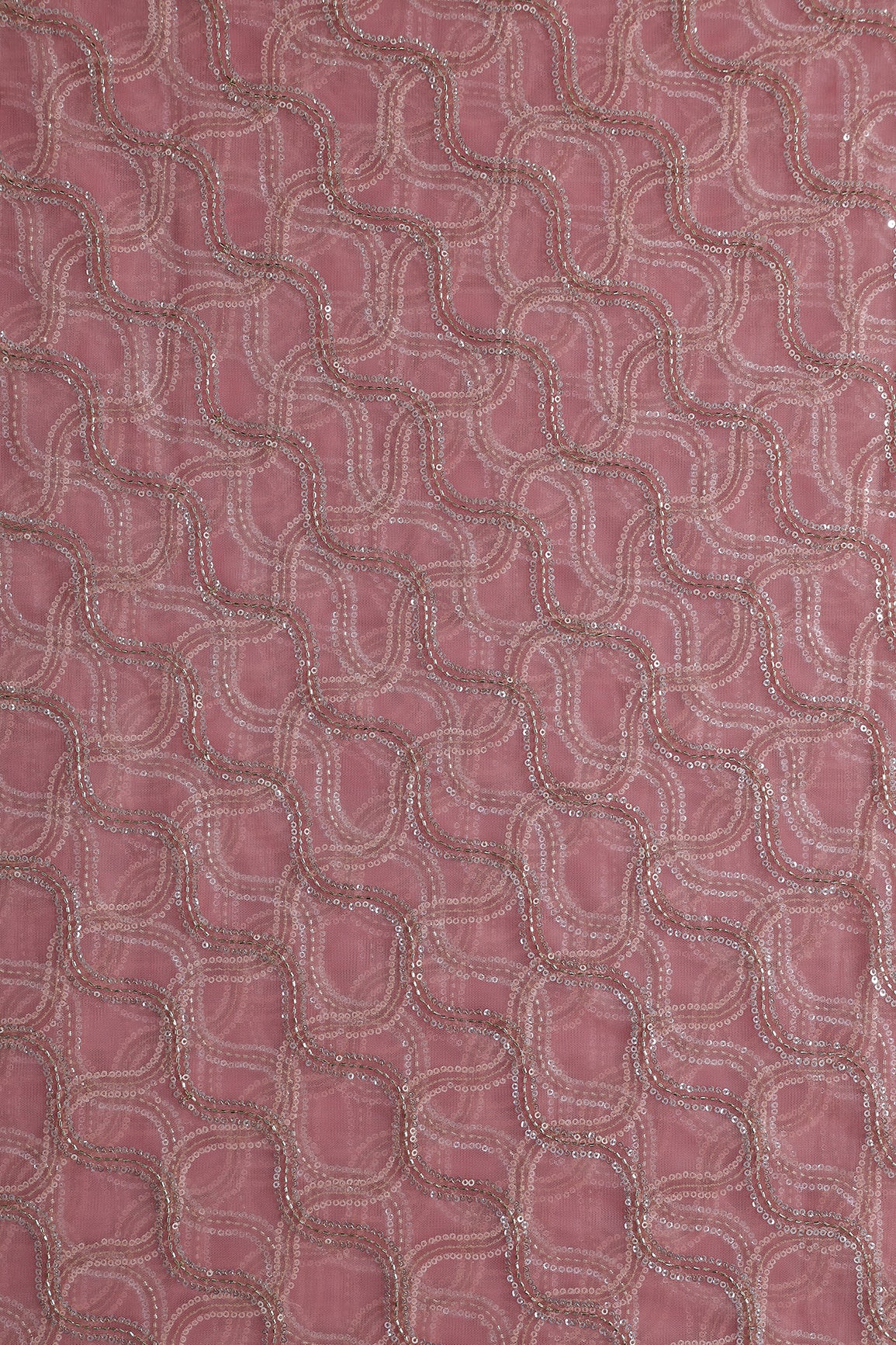 Leheriya Embroidery Work With Sequins And Beads On Baby Pink Soft Net Fabric