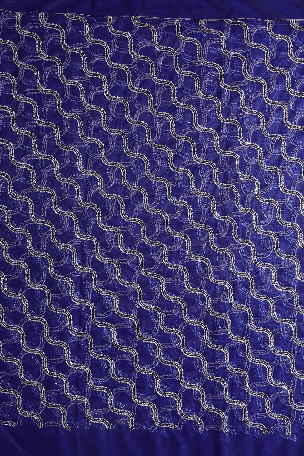 Leheriya Embroidery Work With Sequins And Beads On Royal Blue Soft Net Fabric