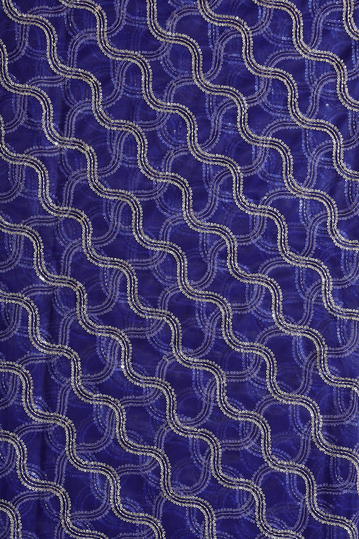 Leheriya Embroidery Work With Sequins And Beads On Royal Blue Soft Net Fabric