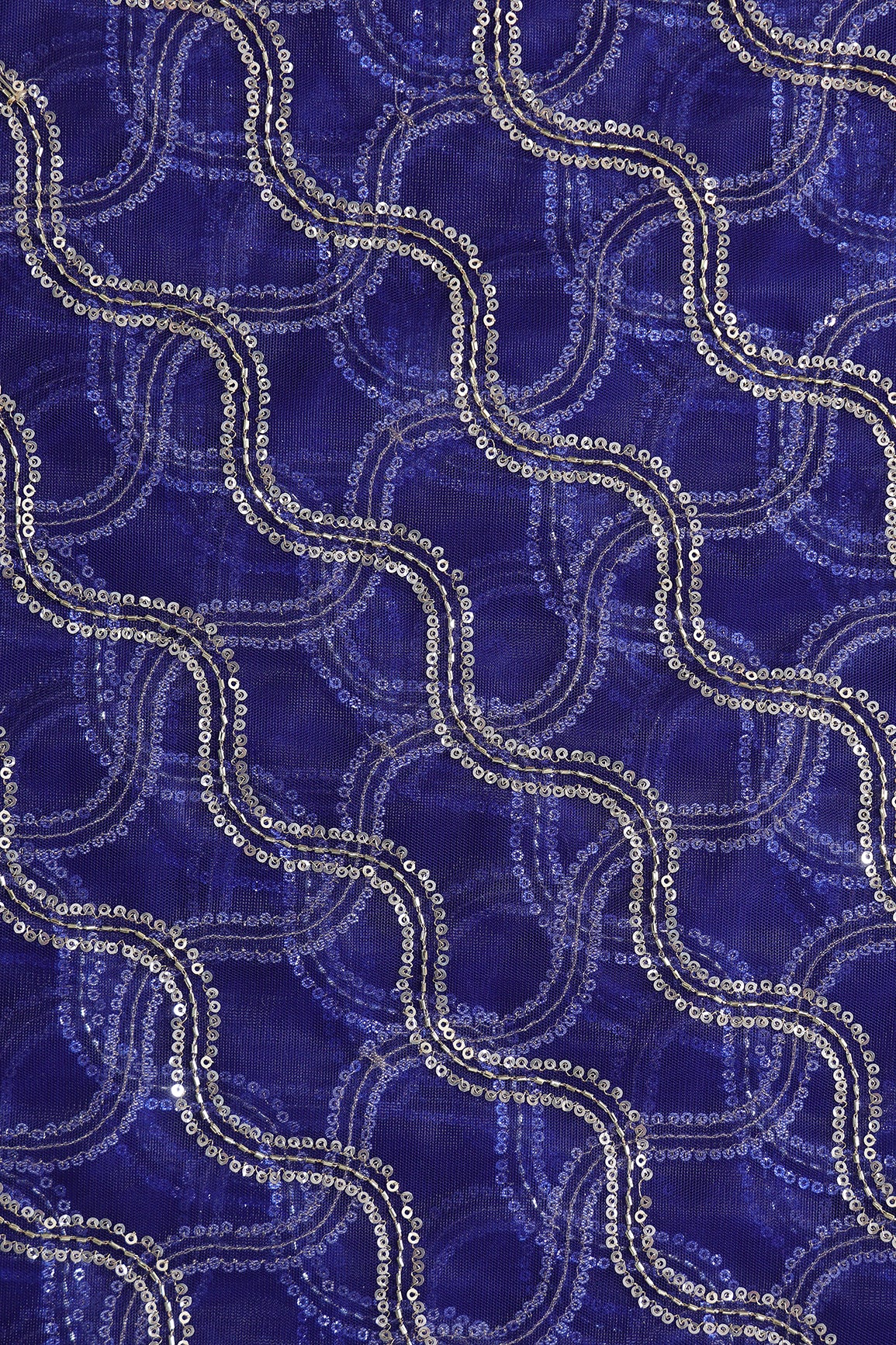 Leheriya Embroidery Work With Sequins And Beads On Royal Blue Soft Net Fabric