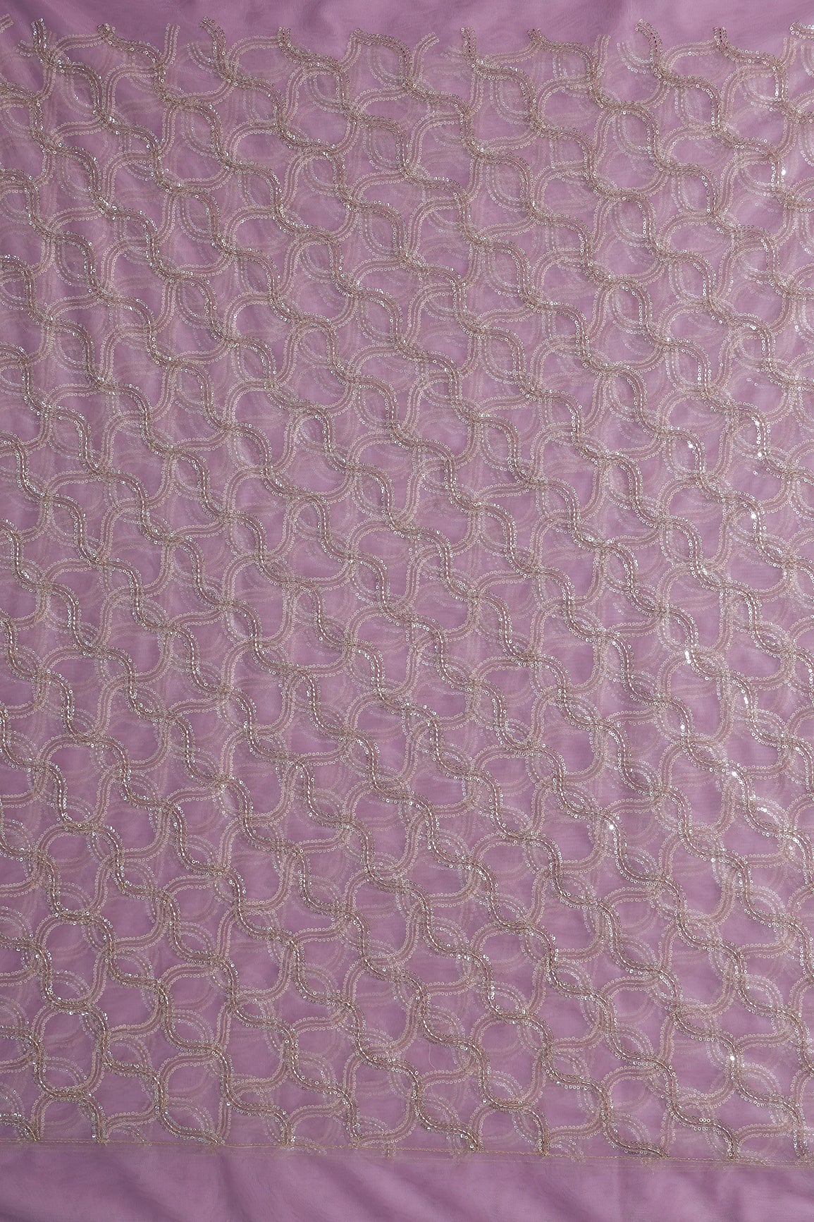 Leheriya Embroidery Work With Sequins And Beads On Lavender Soft Net Fabric