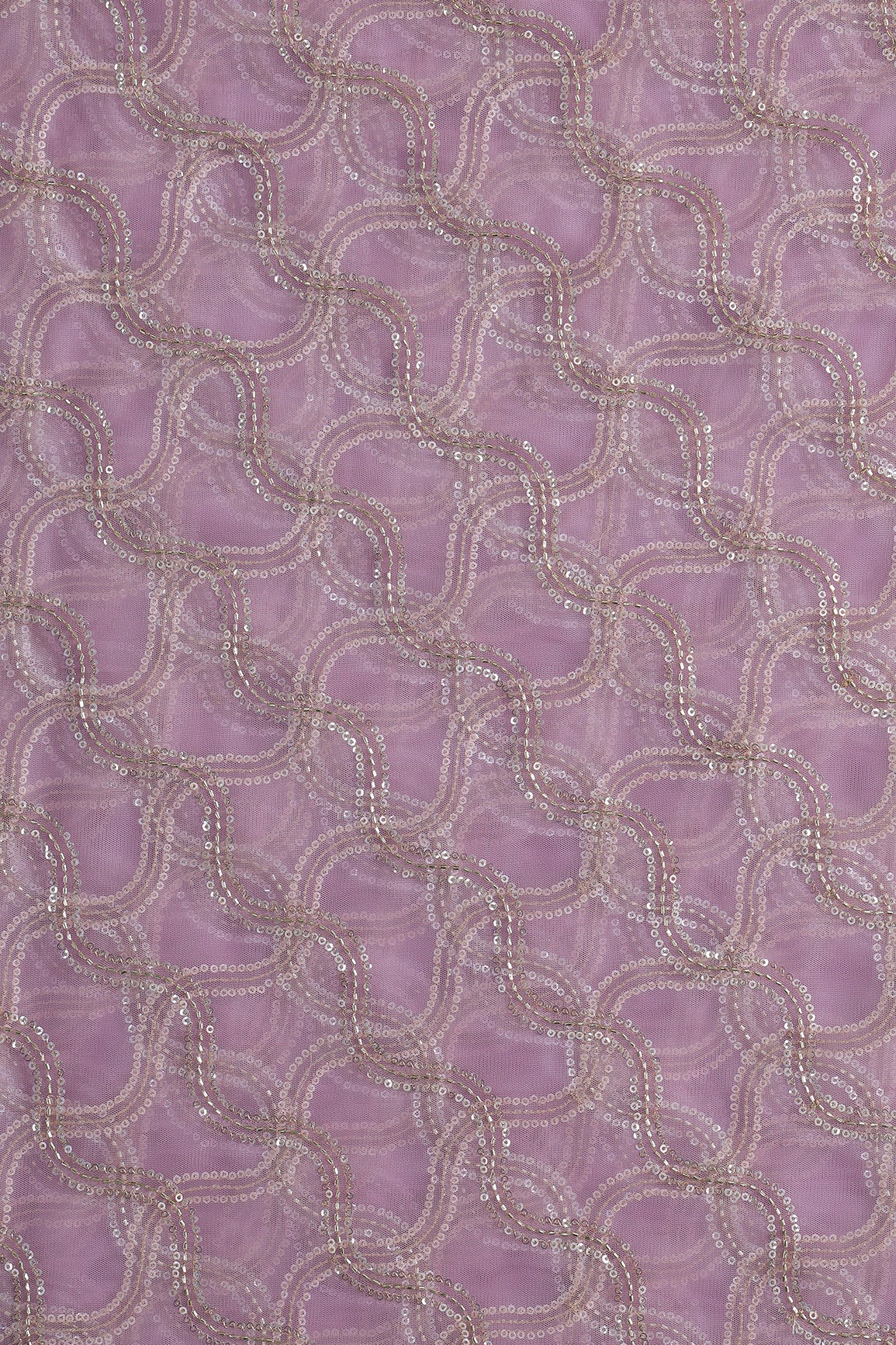 Leheriya Embroidery Work With Sequins And Beads On Lavender Soft Net Fabric