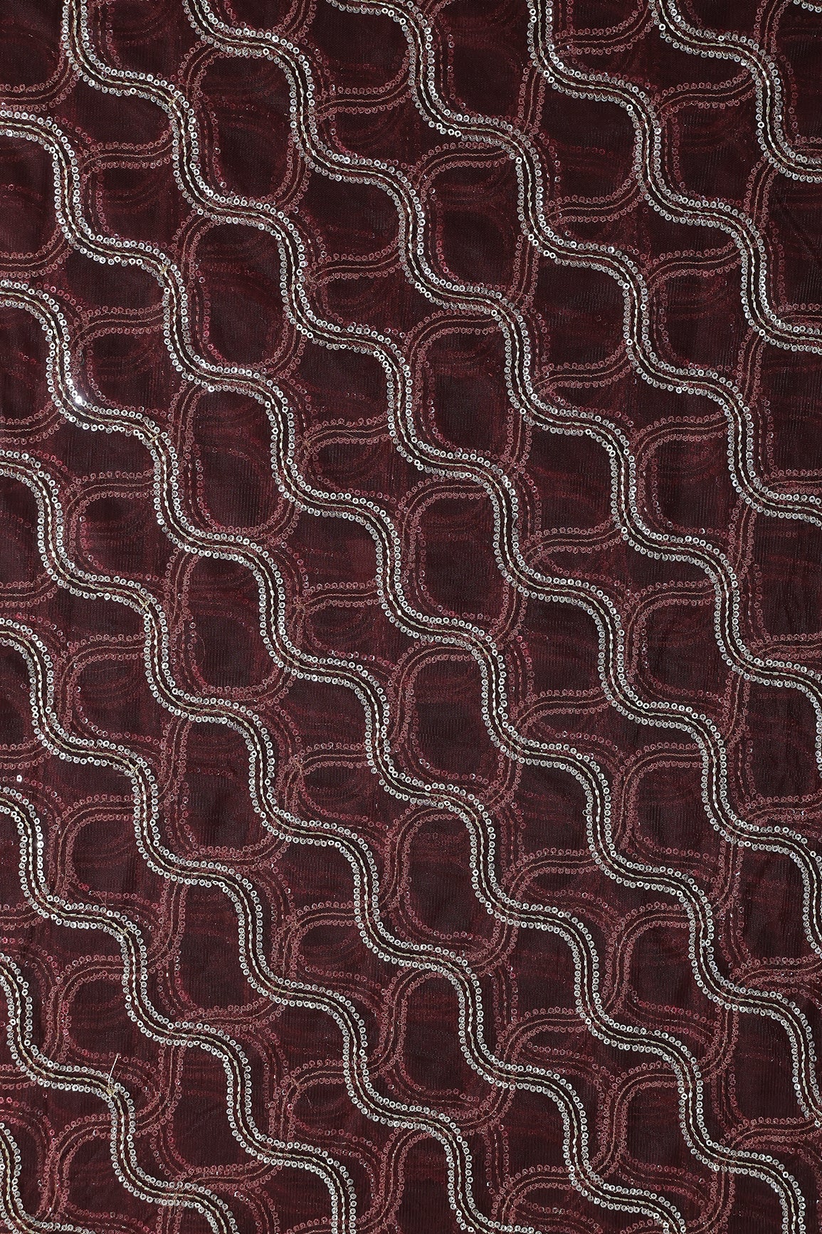 Leheriya Embroidery Work With Sequins And Beads On Maroon Soft Net Fabric
