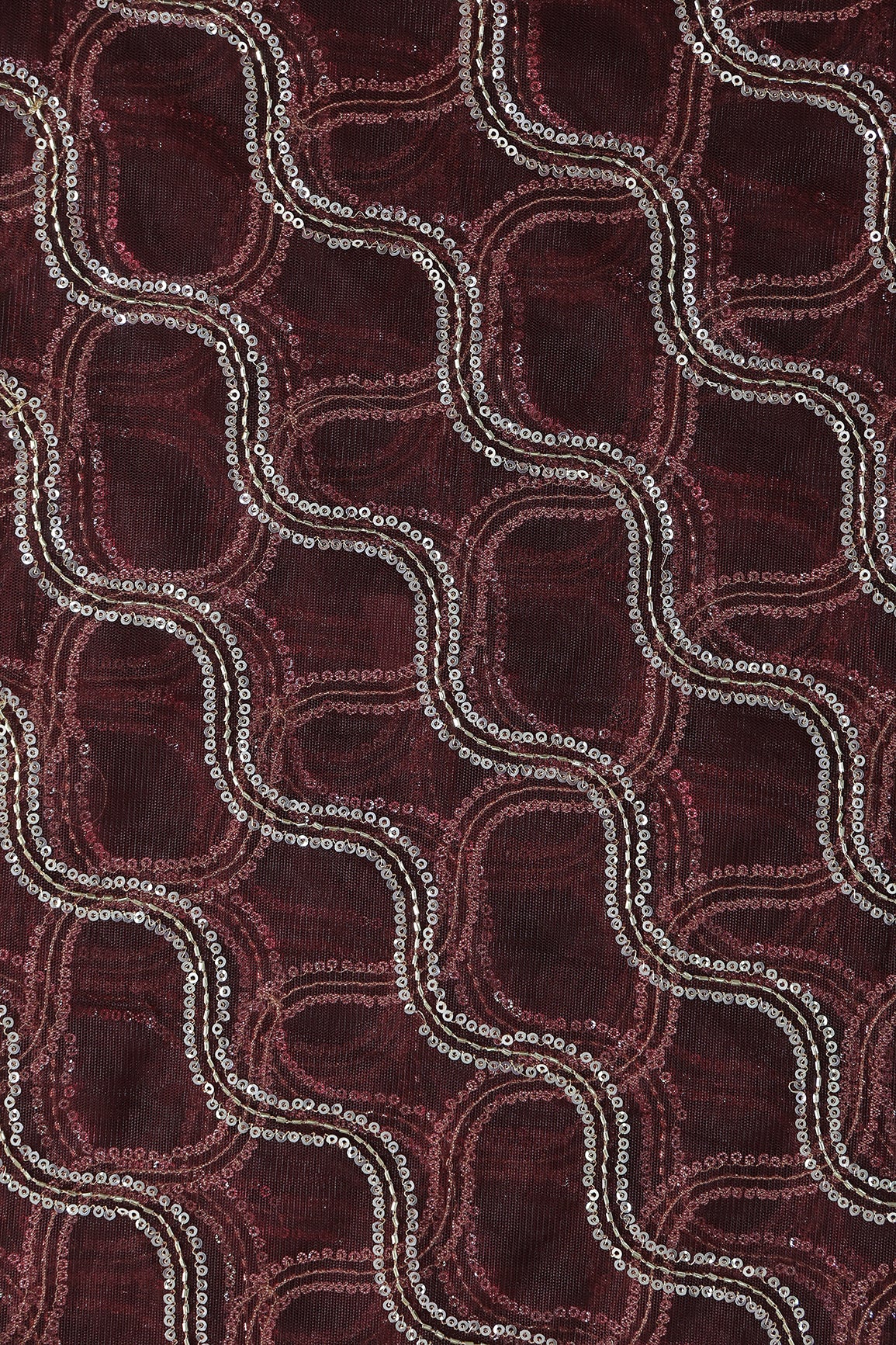 Leheriya Embroidery Work With Sequins And Beads On Maroon Soft Net Fabric