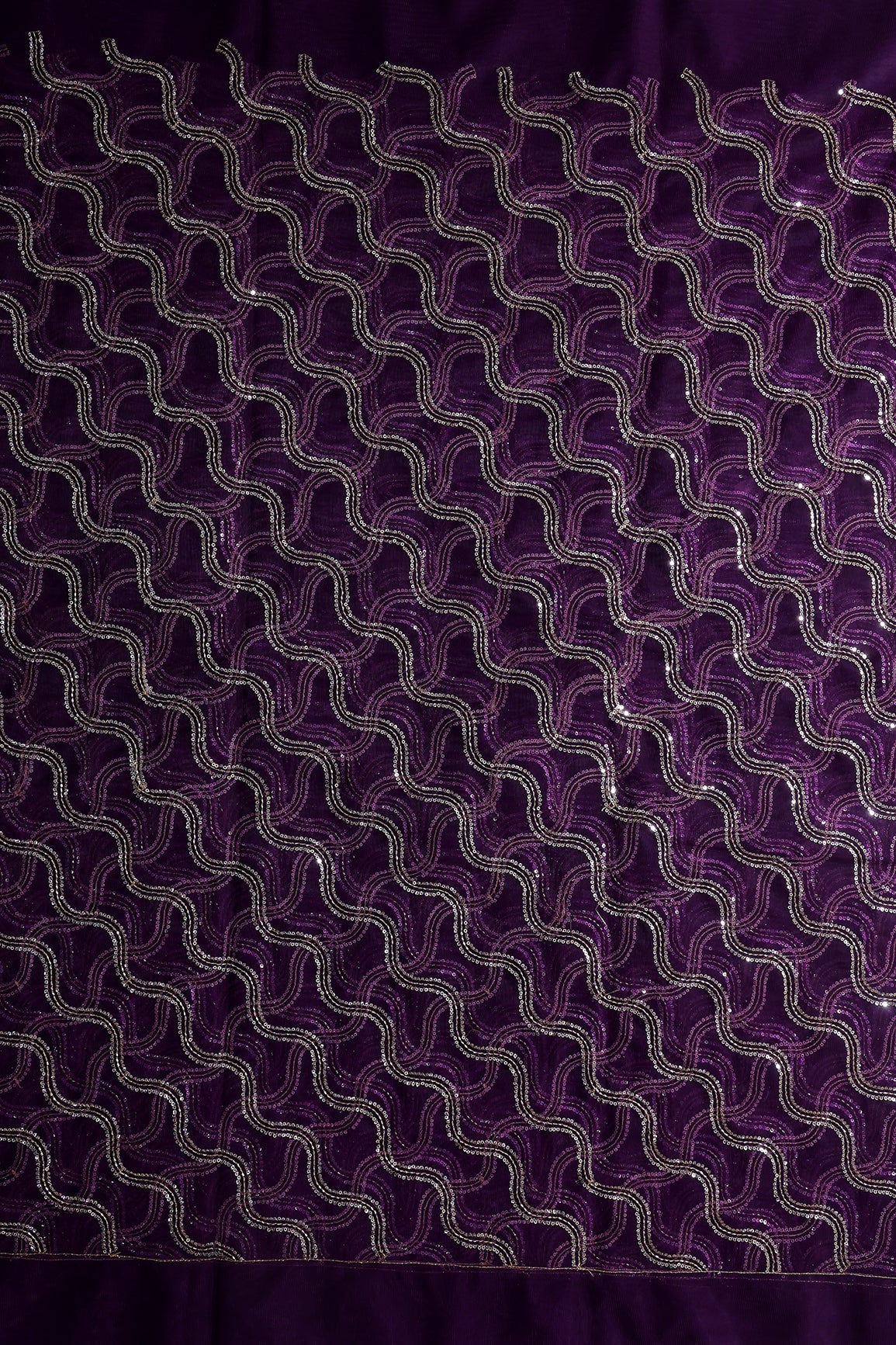 Leheriya Embroidery Work With Sequins And Beads On Purple Soft Net Fabric