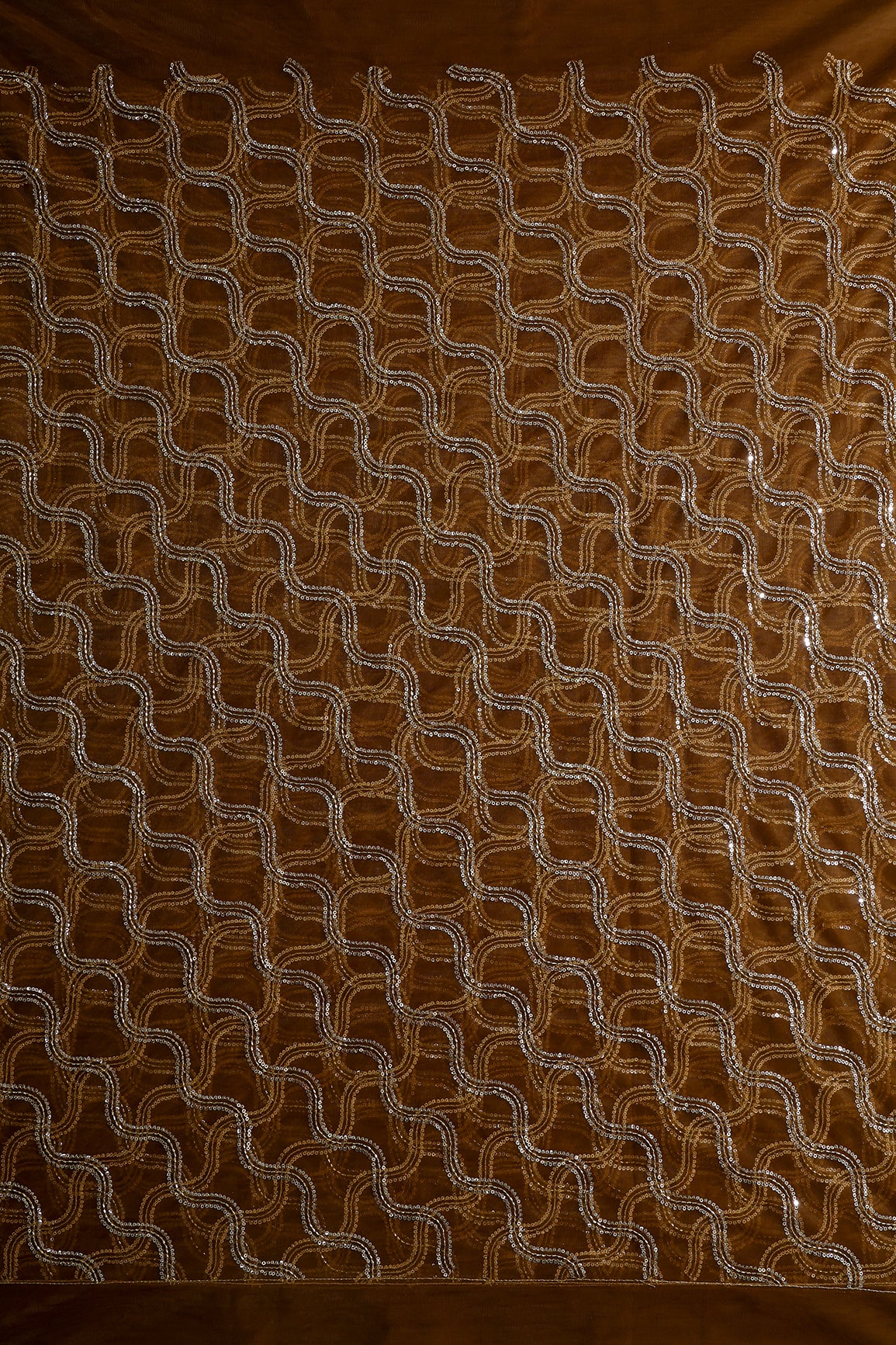 Leheriya Embroidery Work With Sequins And Beads On Brown Soft Net Fabric