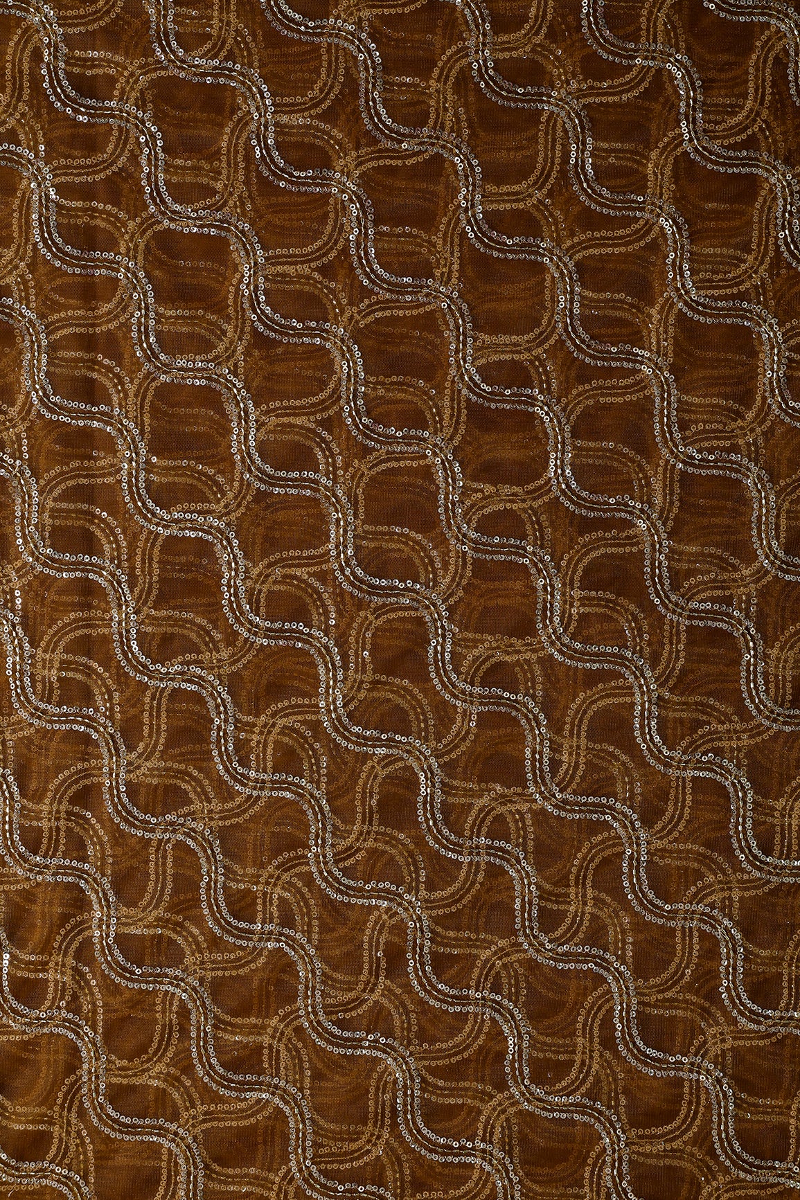 Leheriya Embroidery Work With Sequins And Beads On Brown Soft Net Fabric