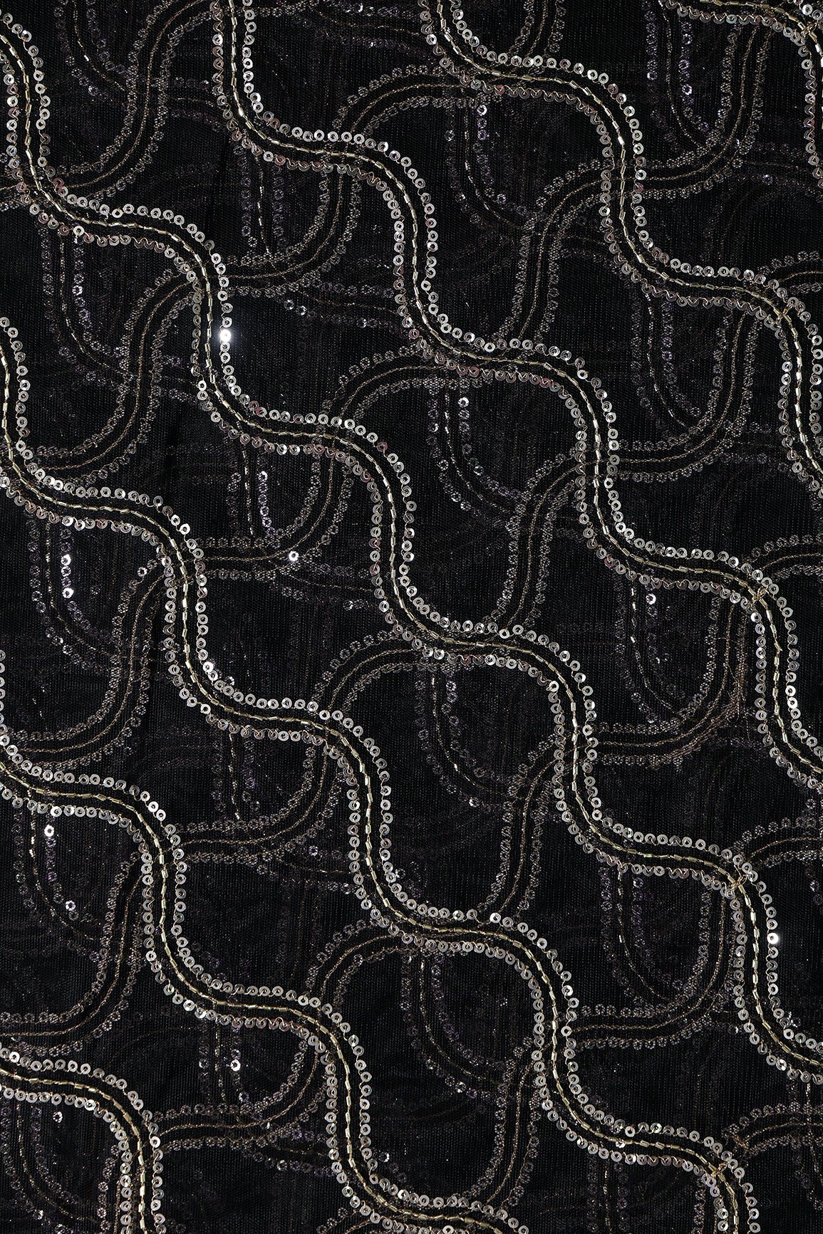 Leheriya Embroidery Work With Sequins And Beads On Black Soft Net Fabric