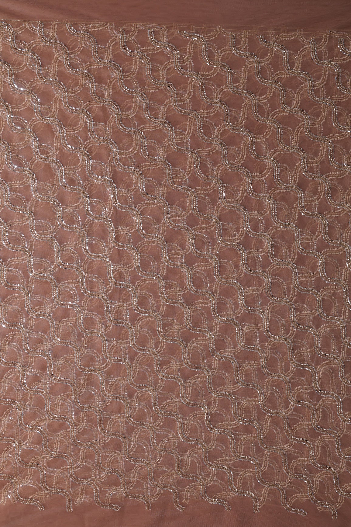Leheriya Embroidery Work With Sequins And Beads On Dusty Mauve Soft Net Fabric
