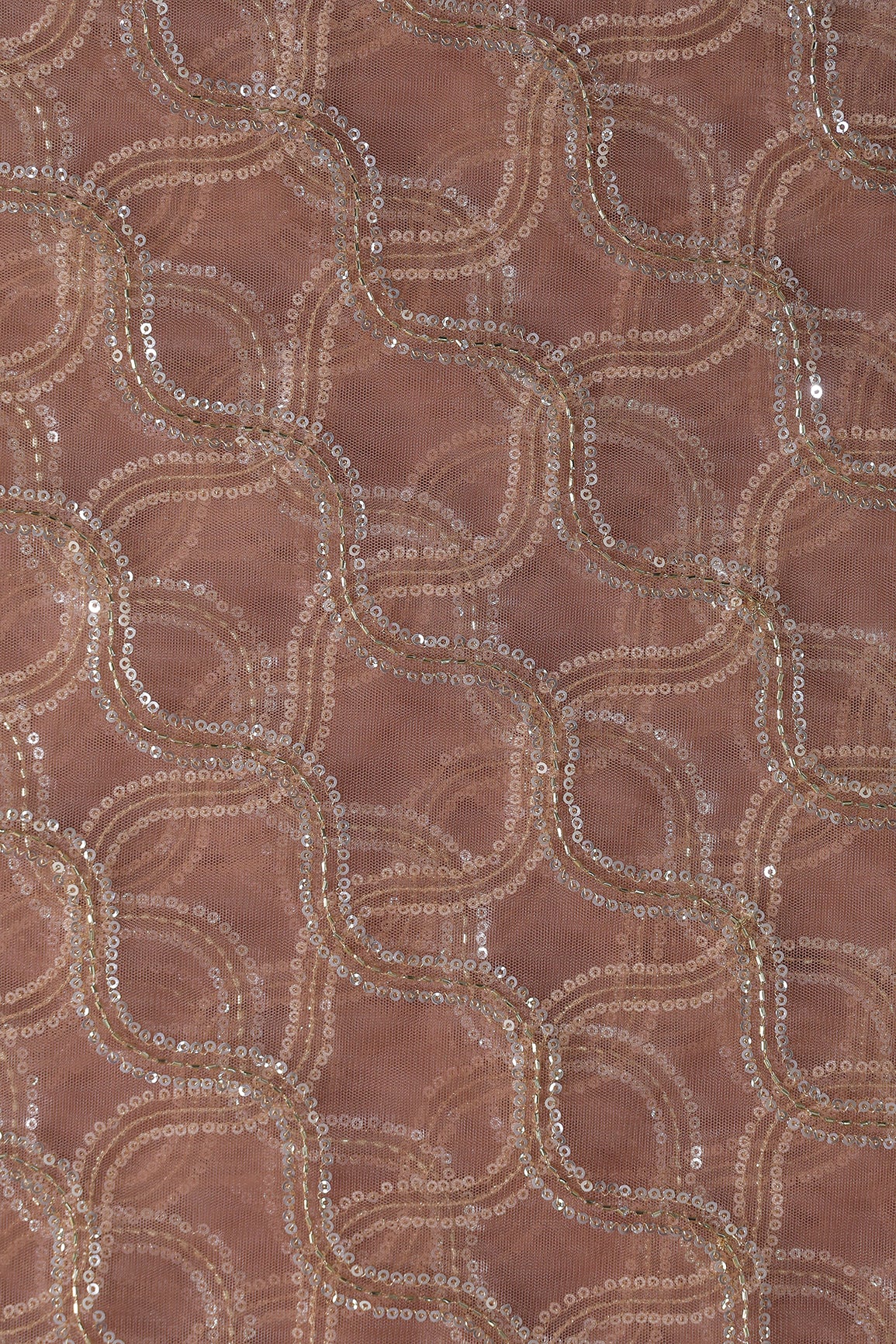 Leheriya Embroidery Work With Sequins And Beads On Dusty Mauve Soft Net Fabric