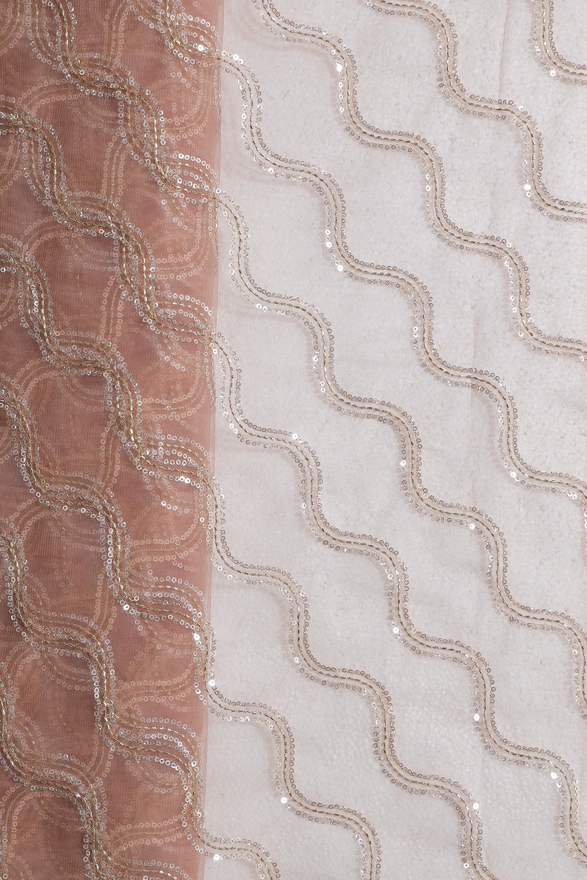 Leheriya Embroidery Work With Sequins And Beads On Dusty Mauve Soft Net Fabric