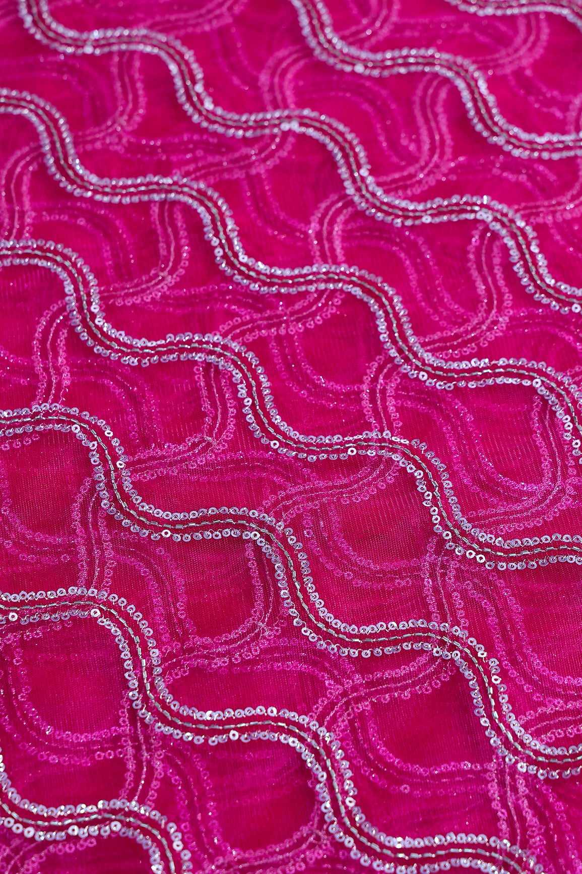 Leheriya Embroidery Work With Sequins And Beads On Rani Soft Net Fabric
