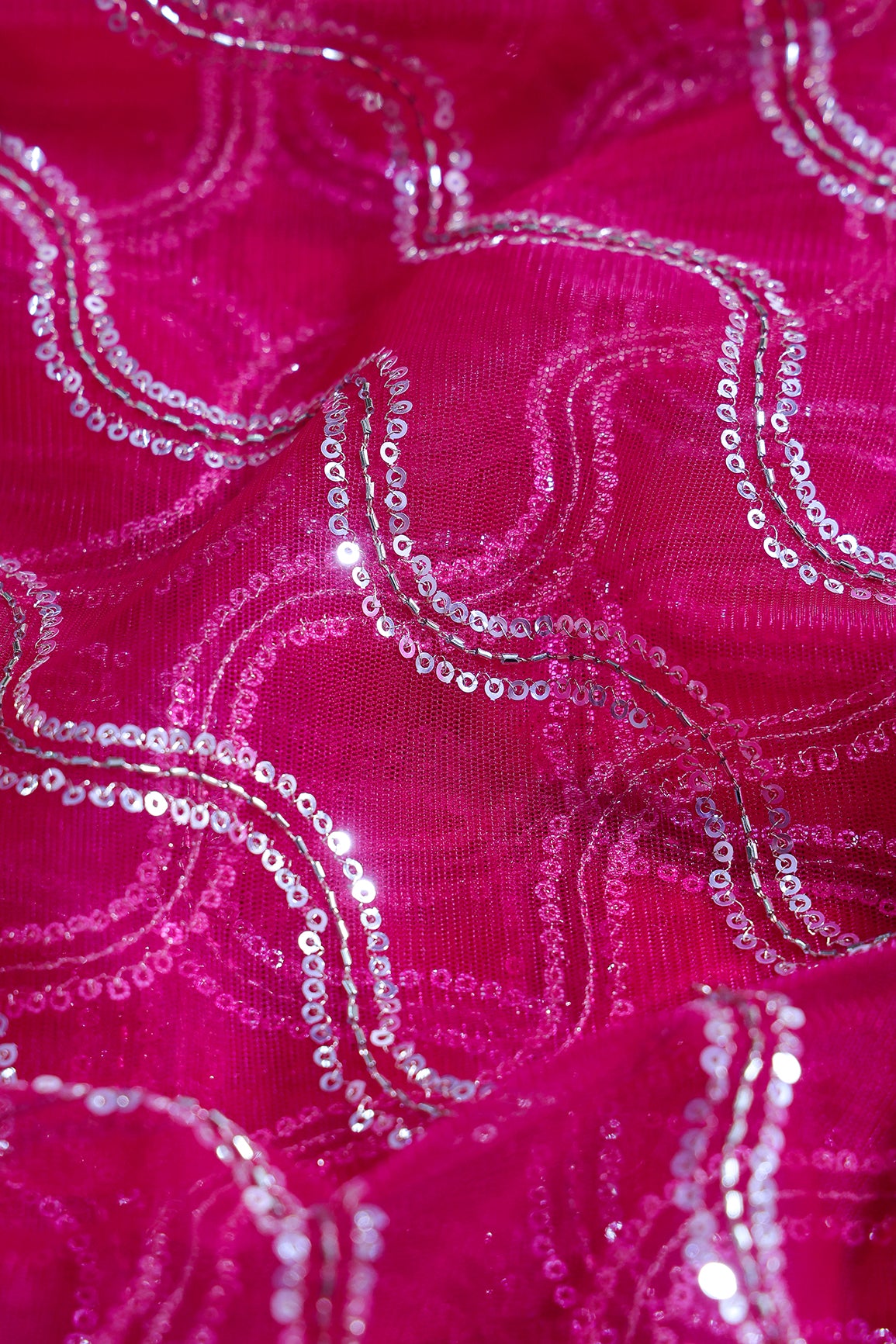 Leheriya Embroidery Work With Sequins And Beads On Rani Soft Net Fabric