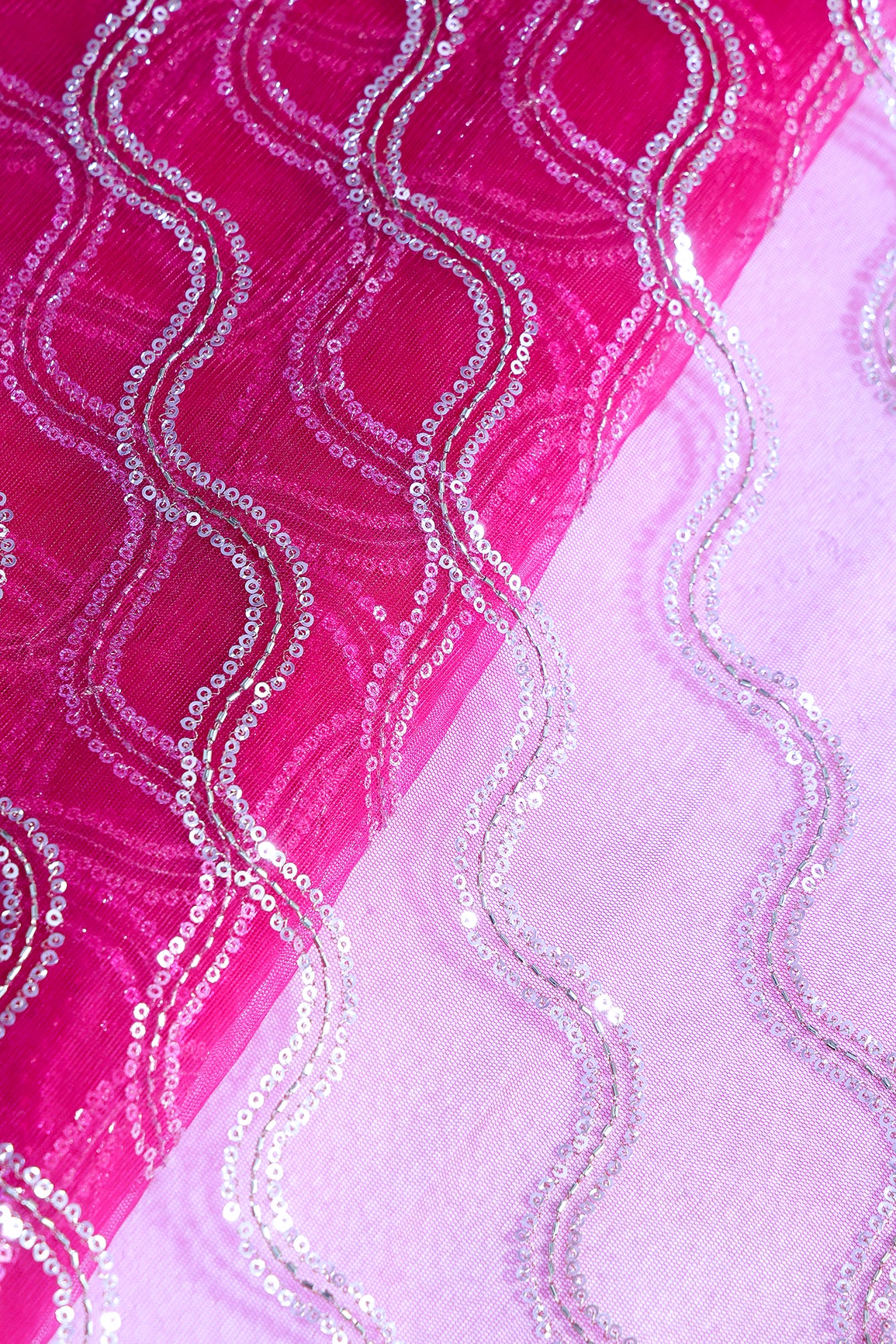 Leheriya Embroidery Work With Sequins And Beads On Rani Soft Net Fabric