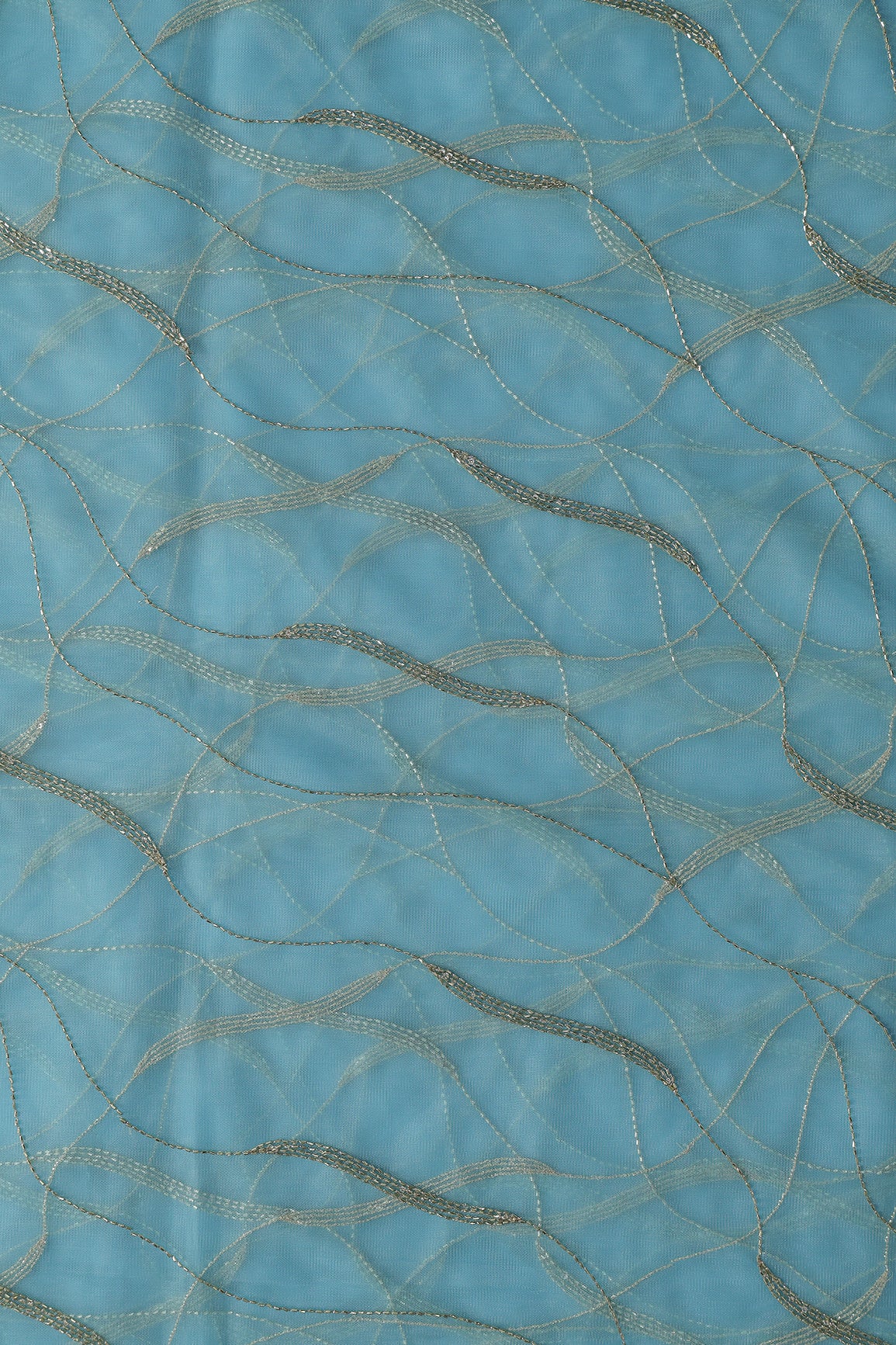 Leheriya Embroidery Work With Sequins And Beads On Blue Soft Net Fabric
