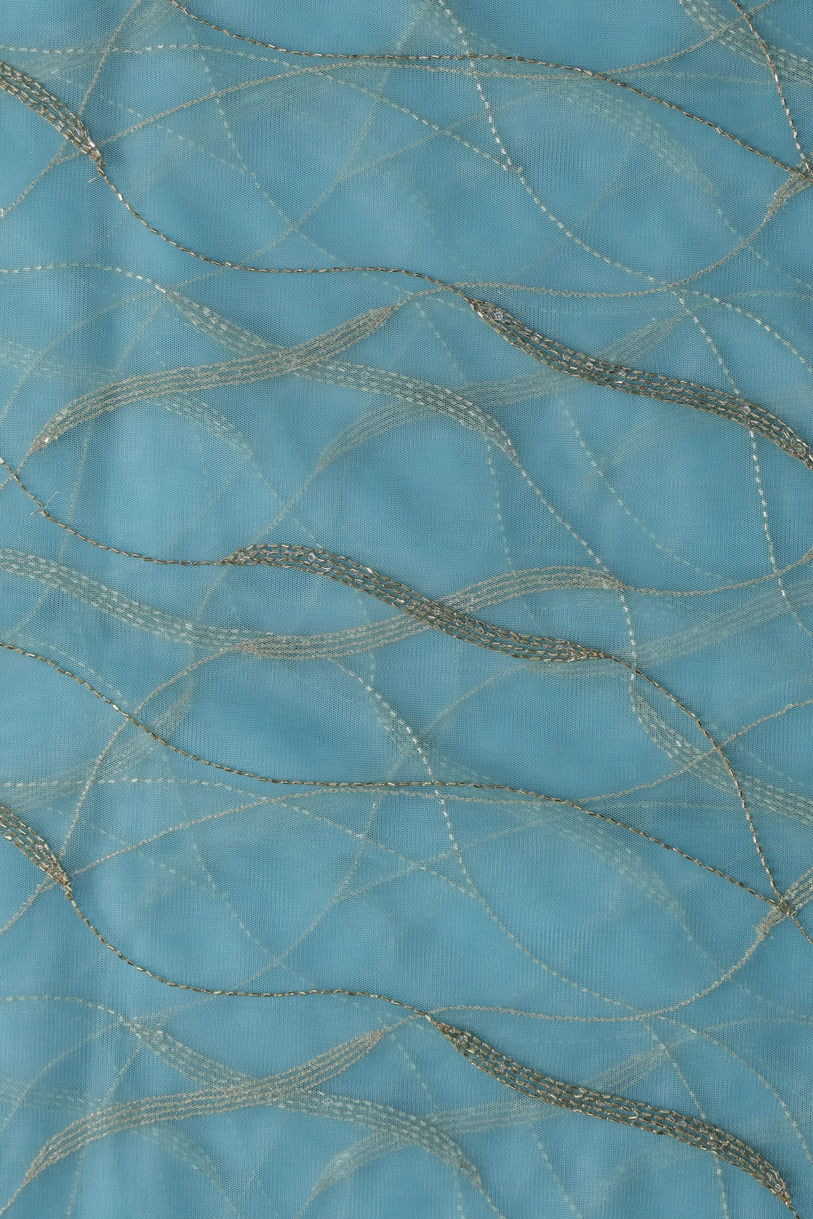 Leheriya Embroidery Work With Sequins And Beads On Blue Soft Net Fabric