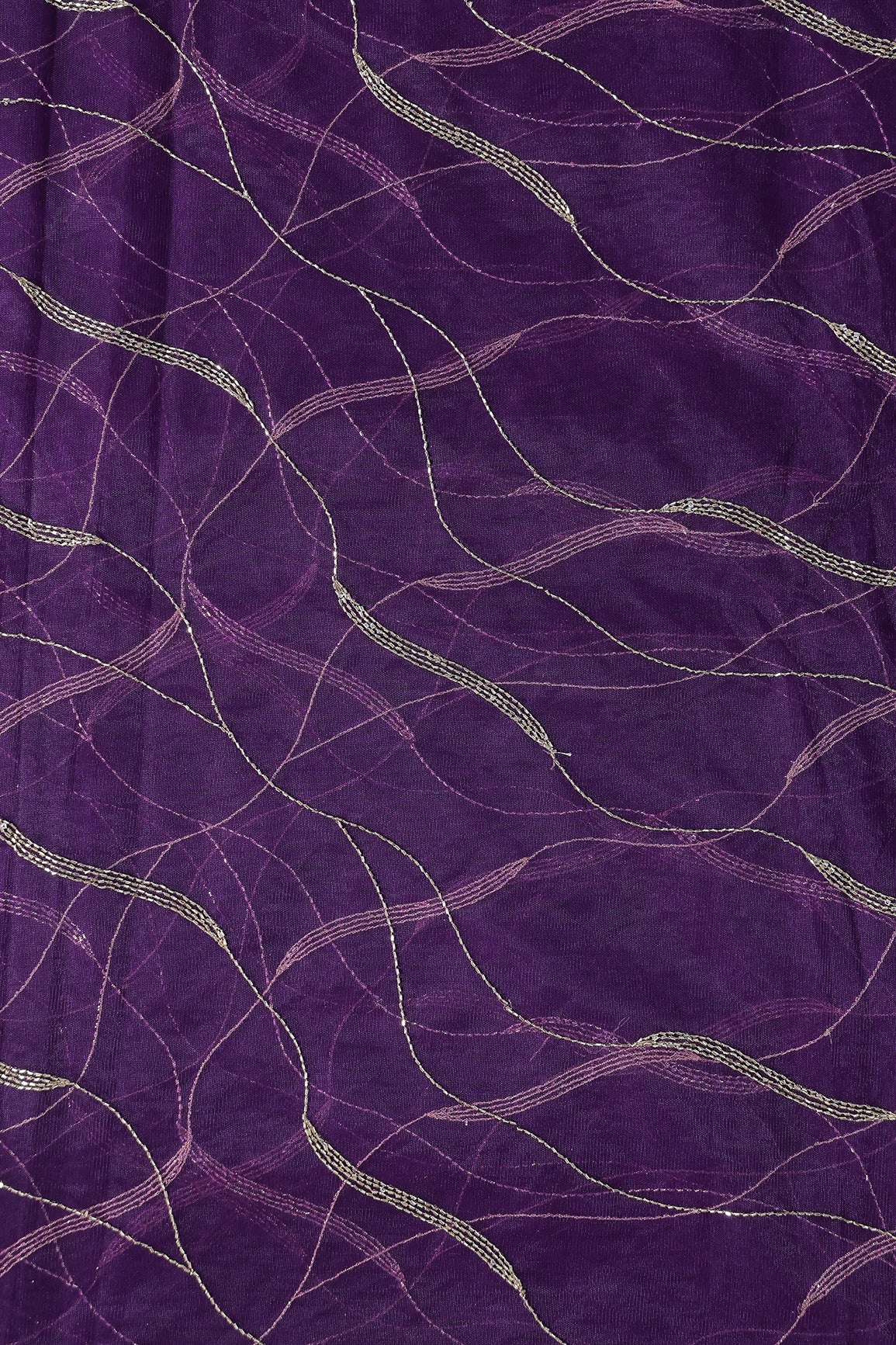 Leheriya Embroidery Work With Sequins And Beads On Purple Soft Net Fabric