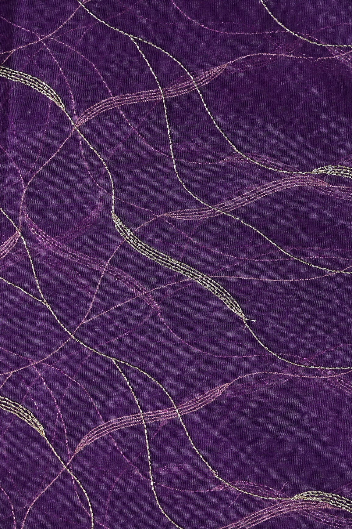 Leheriya Embroidery Work With Sequins And Beads On Purple Soft Net Fabric