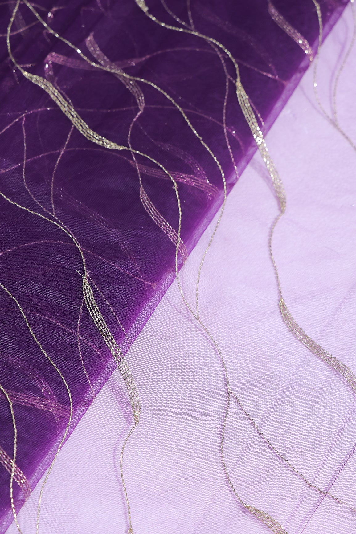 Leheriya Embroidery Work With Sequins And Beads On Purple Soft Net Fabric