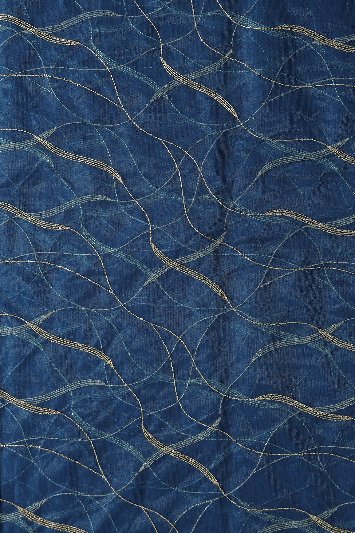 Leheriya Embroidery Work With Sequins And Beads On Rama Soft Net Fabric