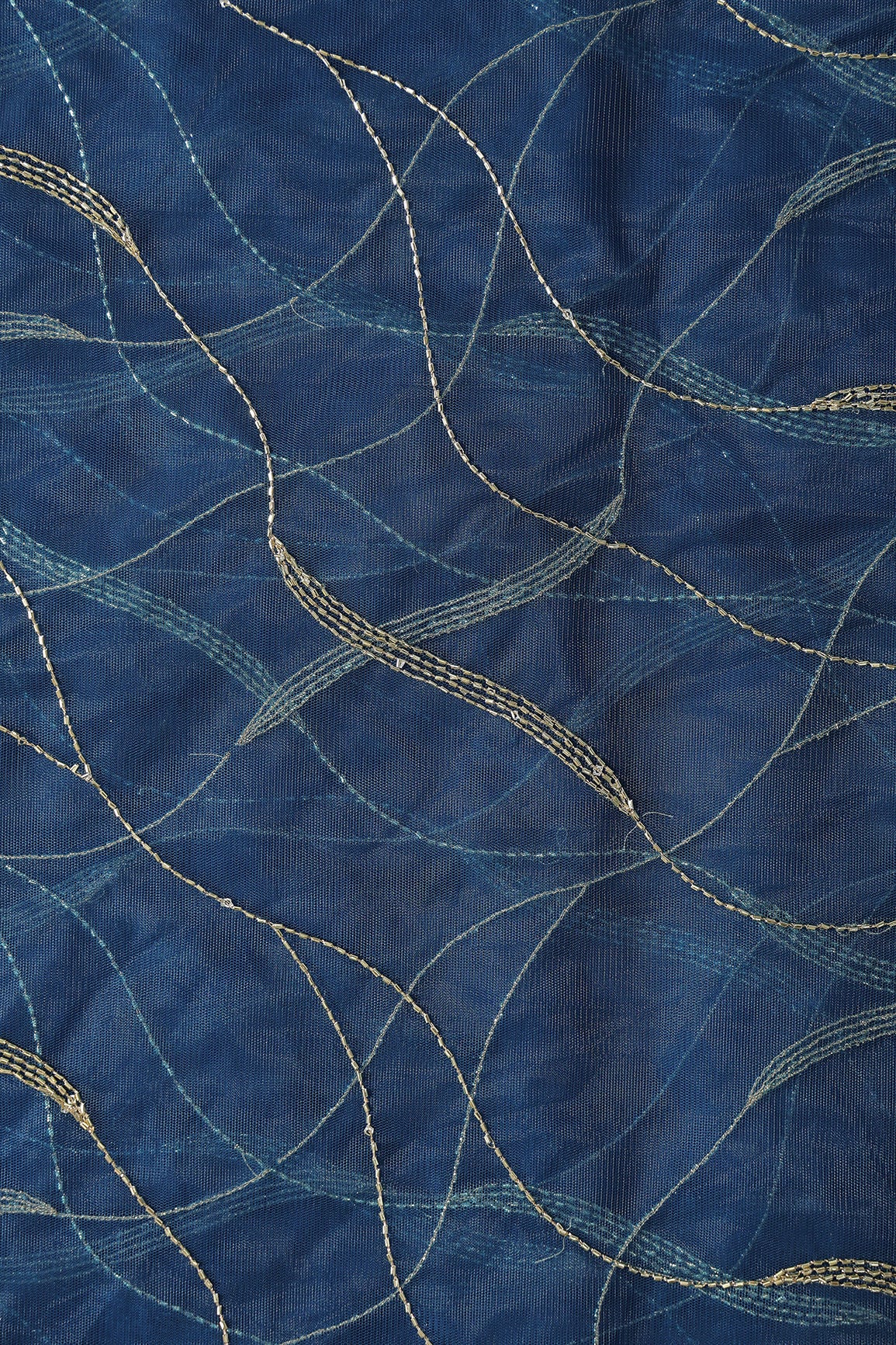 Leheriya Embroidery Work With Sequins And Beads On Rama Soft Net Fabric