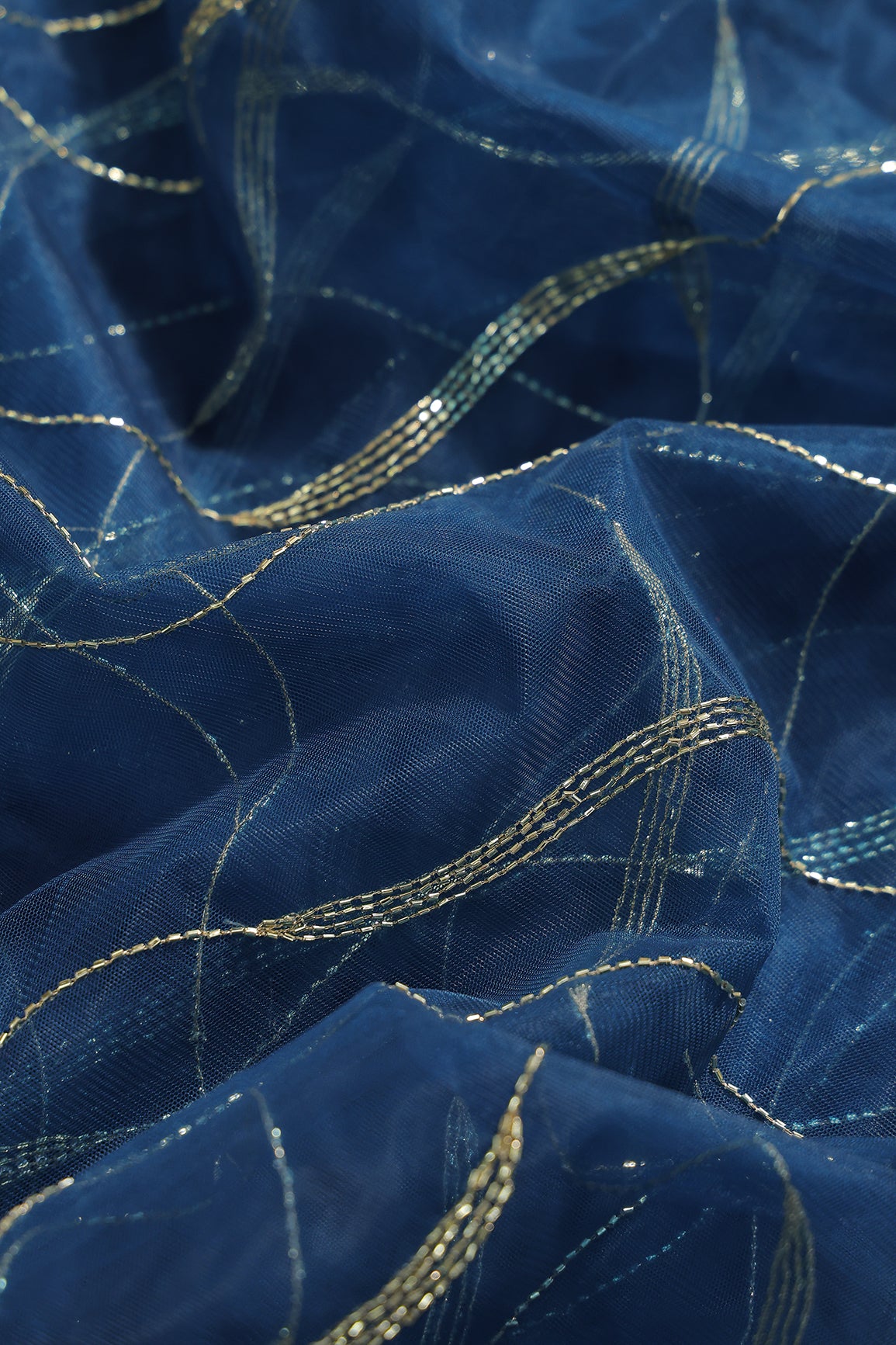 Leheriya Embroidery Work With Sequins And Beads On Rama Soft Net Fabric