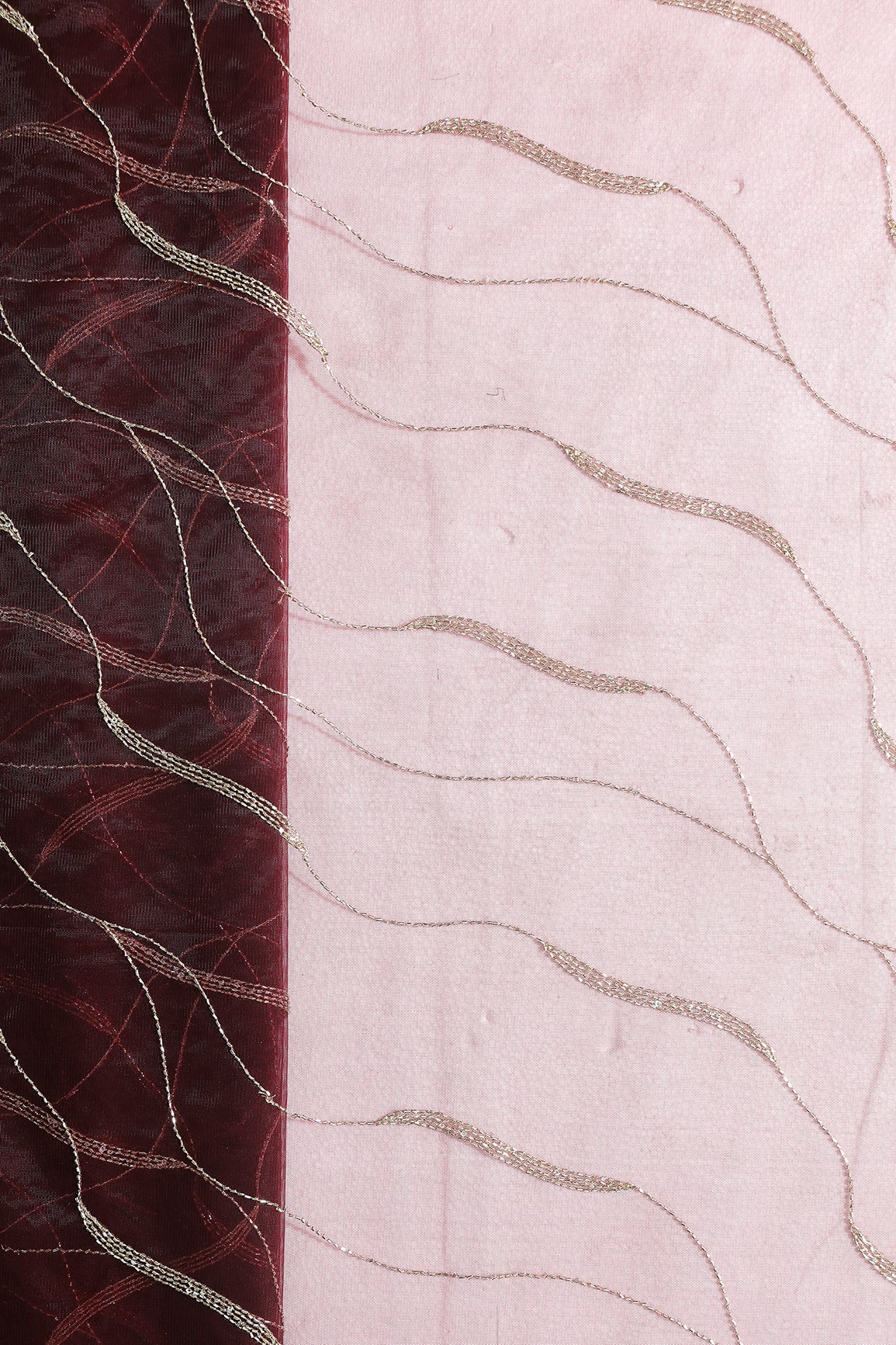 Leheriya Embroidery Work With Sequins And Beads On Dark Maroon Soft Net Fabric