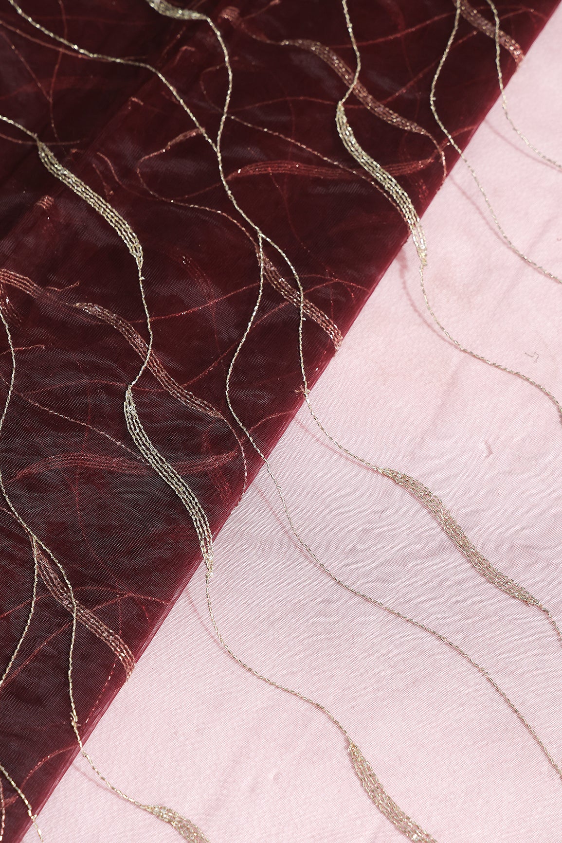Leheriya Embroidery Work With Sequins And Beads On Dark Maroon Soft Net Fabric
