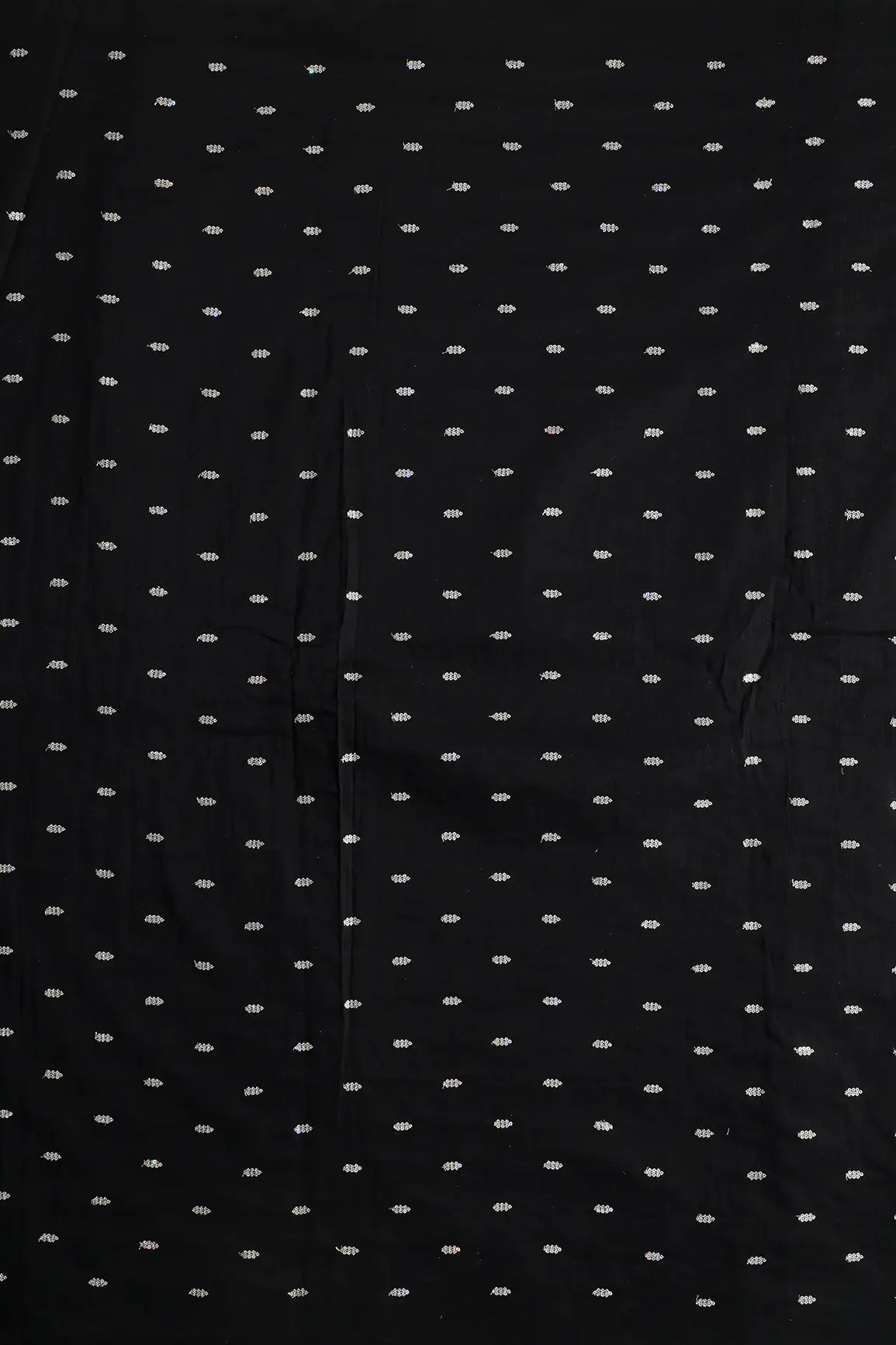 Silver Sequins With Gold Zari Small Motif Embroidery Work On Black Raw Silk Fabric