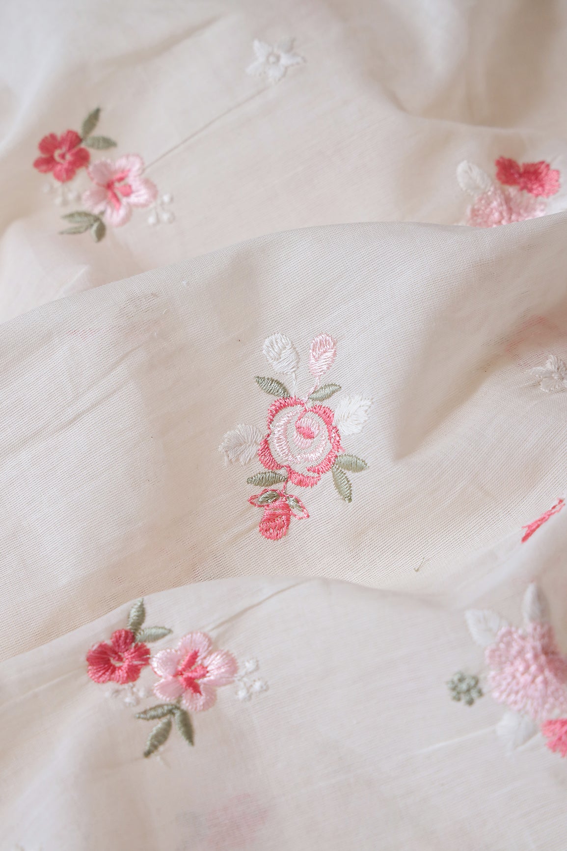 Pink Floral Embroidery On Off White Unstitched Suit Set (3 Piece)