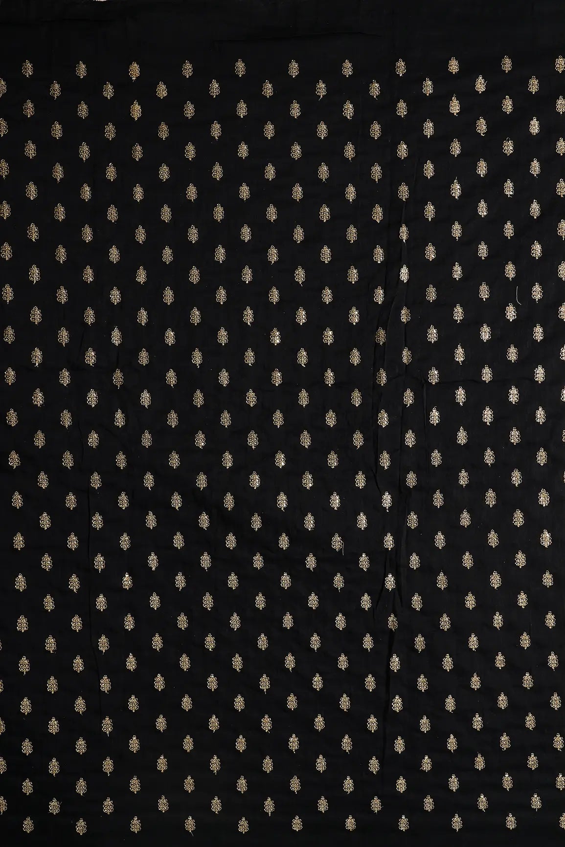 Gold Sequins With Gold Zari Small Motif Embroidery Work On Black Raw Silk Fabric