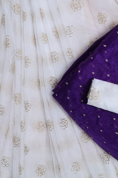 Cut Dana Embroidery on Dyeable Organza Unstitched Lehenga Set(3 Piece)