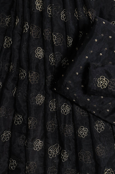 Black Cut Dana Organza Unstitched Lehenga Set Fabric (3 Piece)