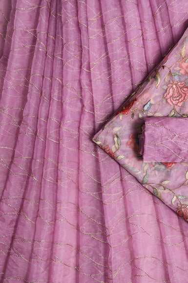 Lavender Organza Unstitched Lehenga Set Fabric (3 Piece)