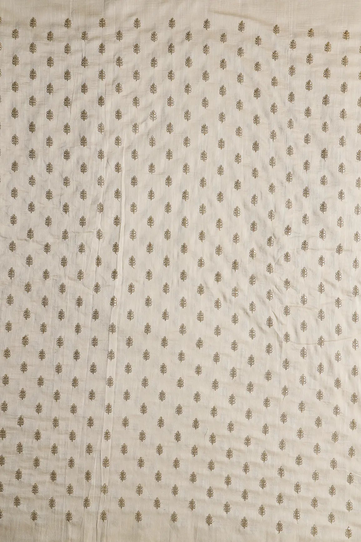 Gold Sequins With Gold Zari Small Motif Embroidery Work On Cream Raw Silk Fabric