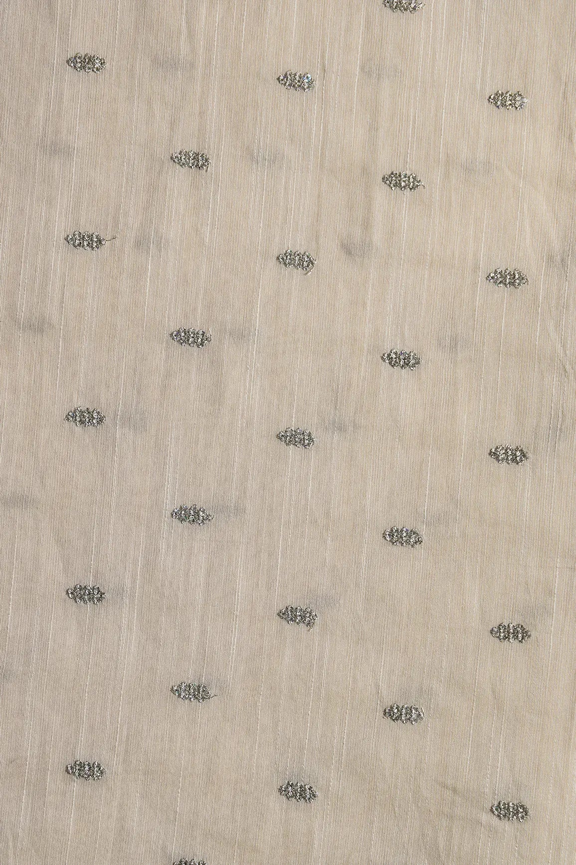 Silver Sequins With Gold Zari Small Motif Embroidery Work On Cream Raw Silk Fabric